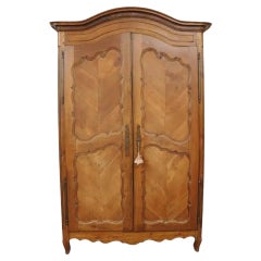 French Country Provincial Walnut Bonnet Top Armoire Wardrobe Cabinet