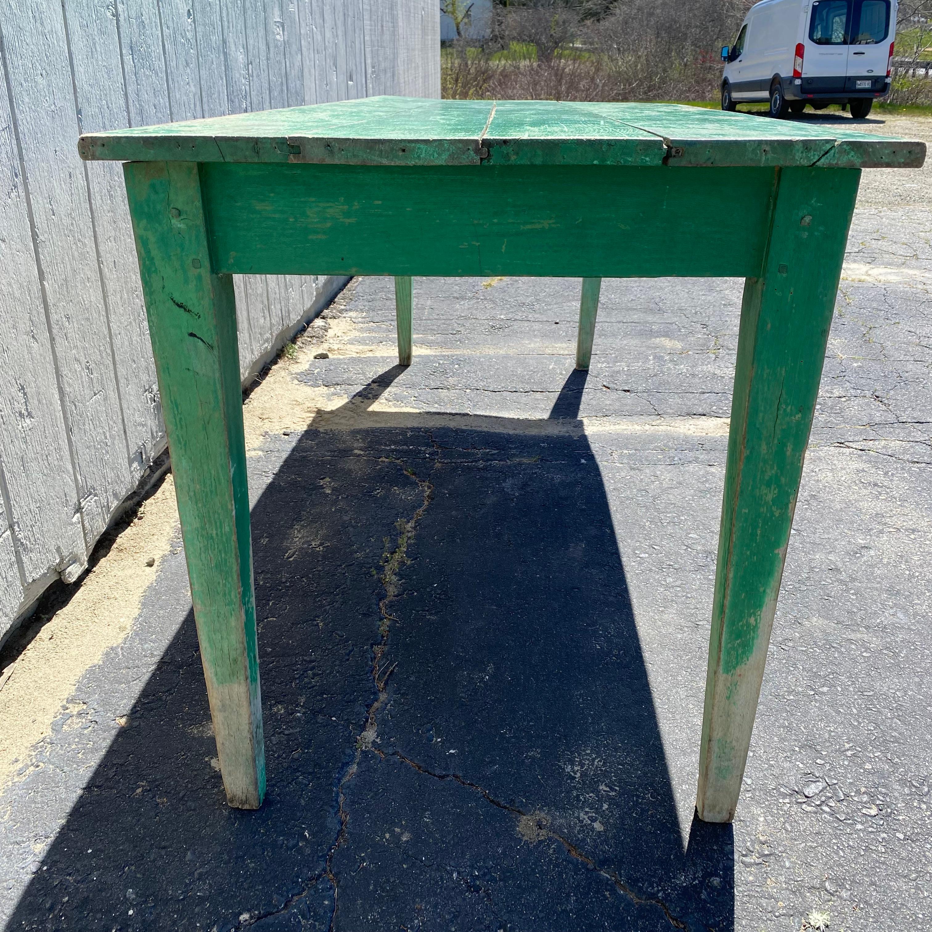 French Country Provinicial Farm Table with Original Green Paint 3