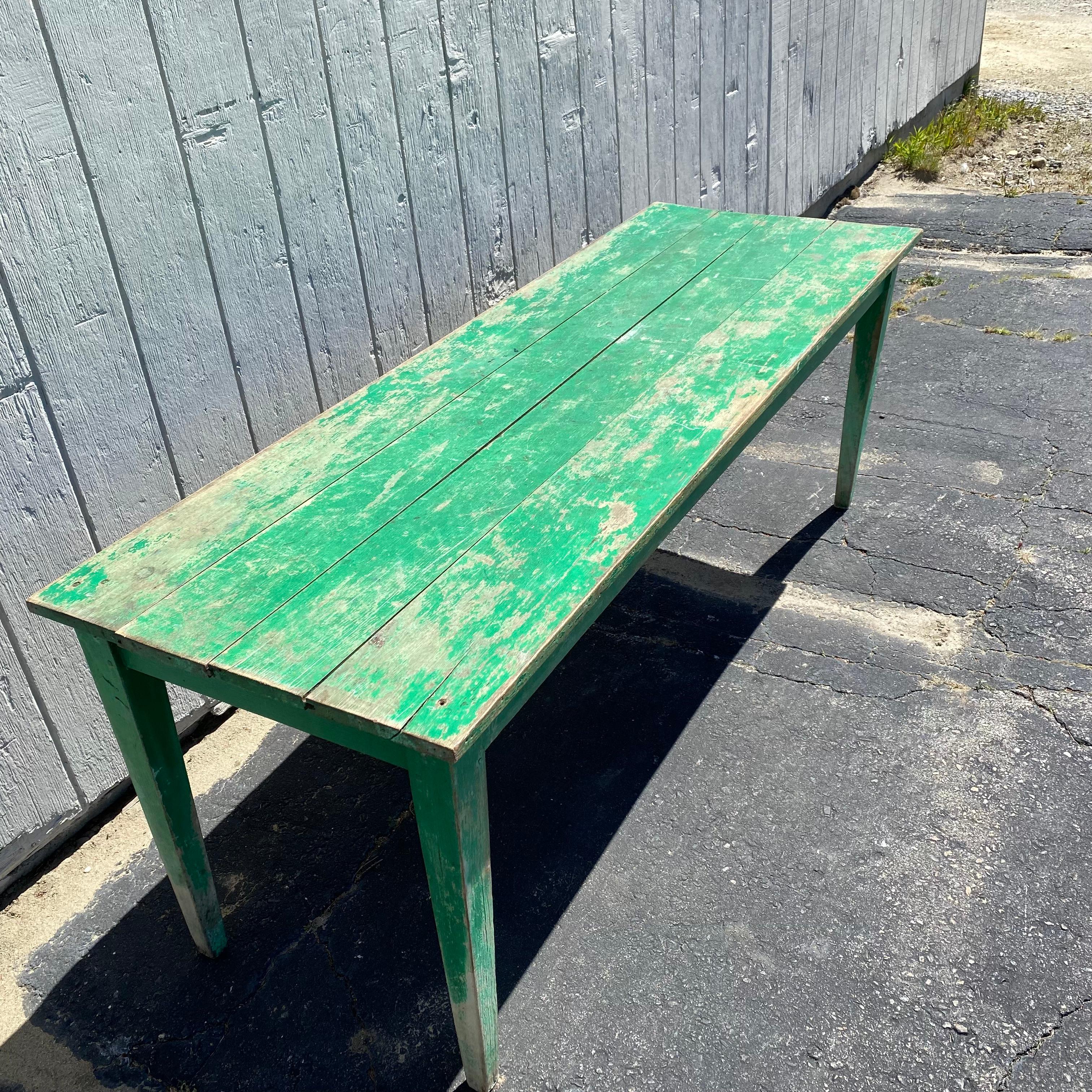 French Country Provinicial Farm Table with Original Green Paint 4