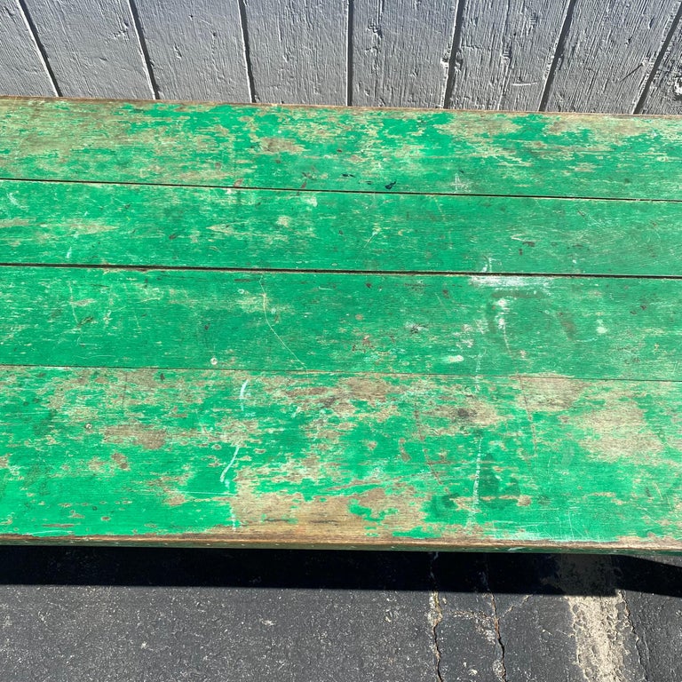 French Country Provinicial Farm Table with Original Green Paint For Sale at 1stDibs