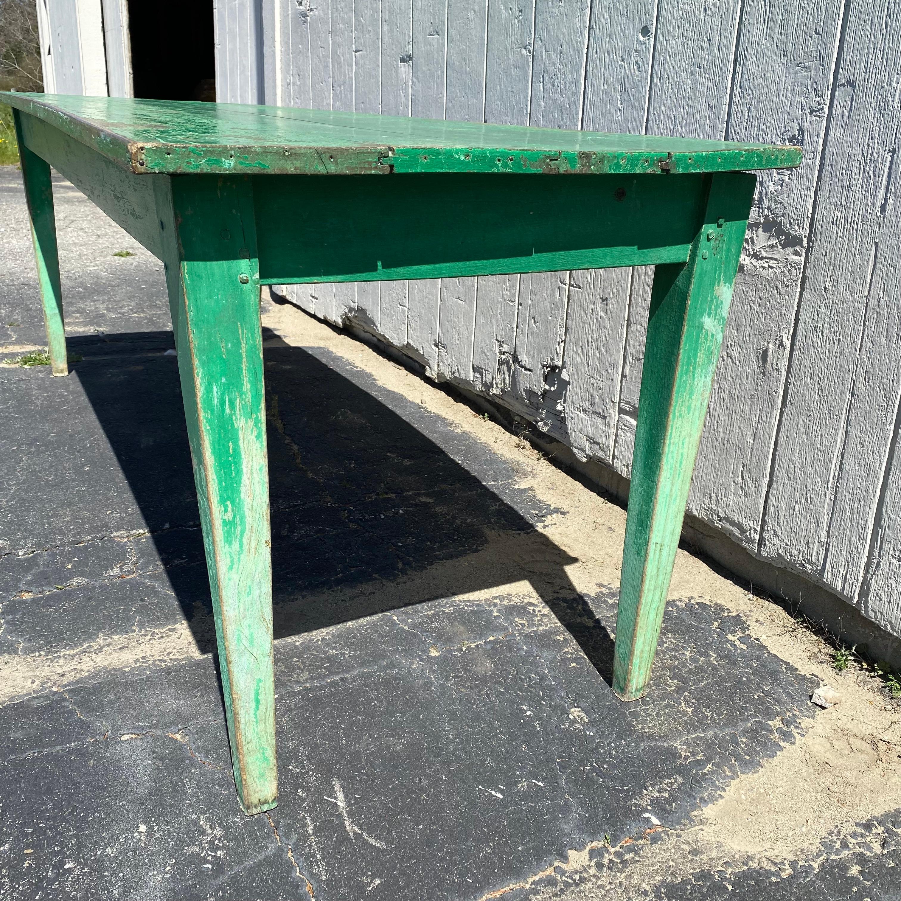 Wood French Country Provinicial Farm Table with Original Green Paint