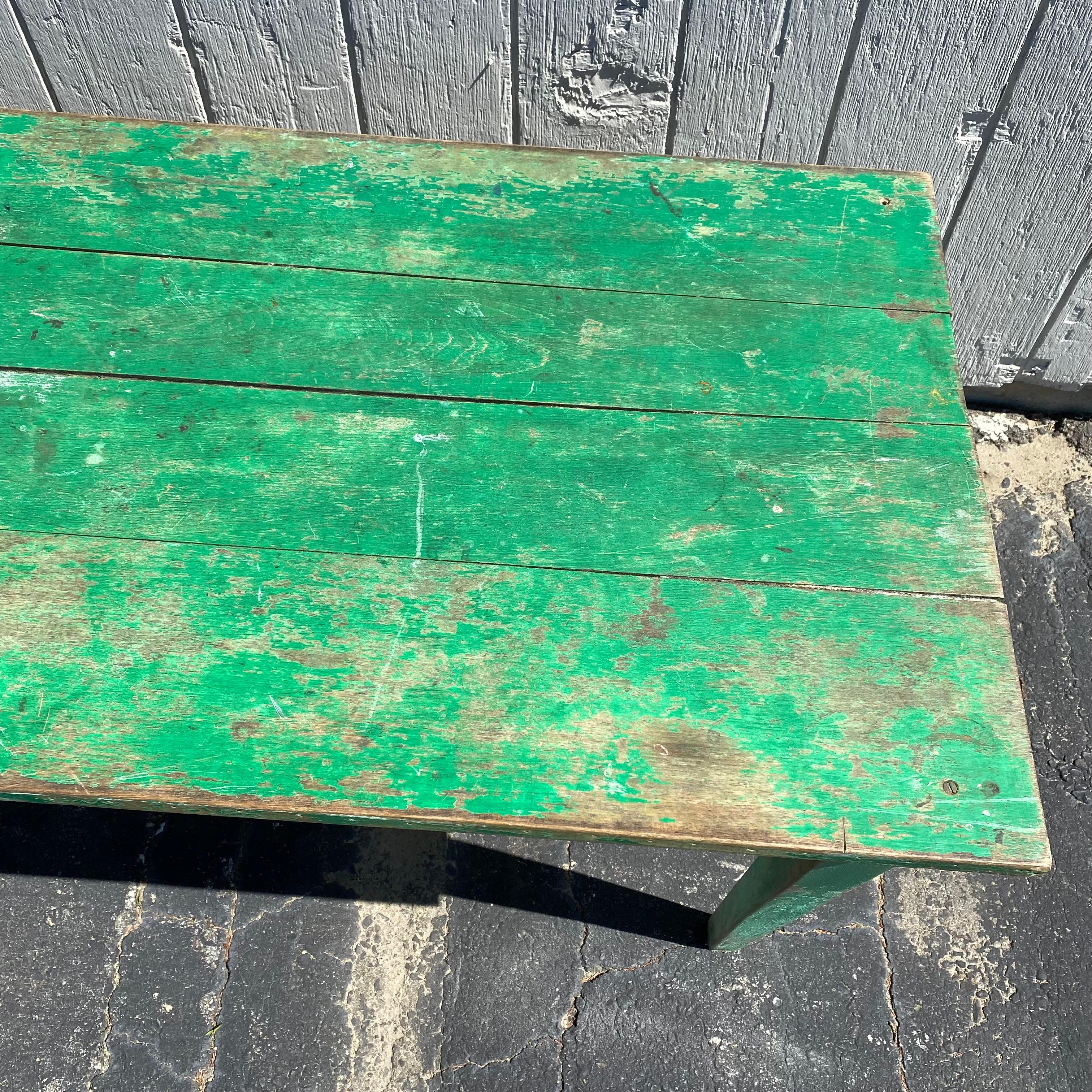 French Country Provinicial Farm Table with Original Green Paint 2