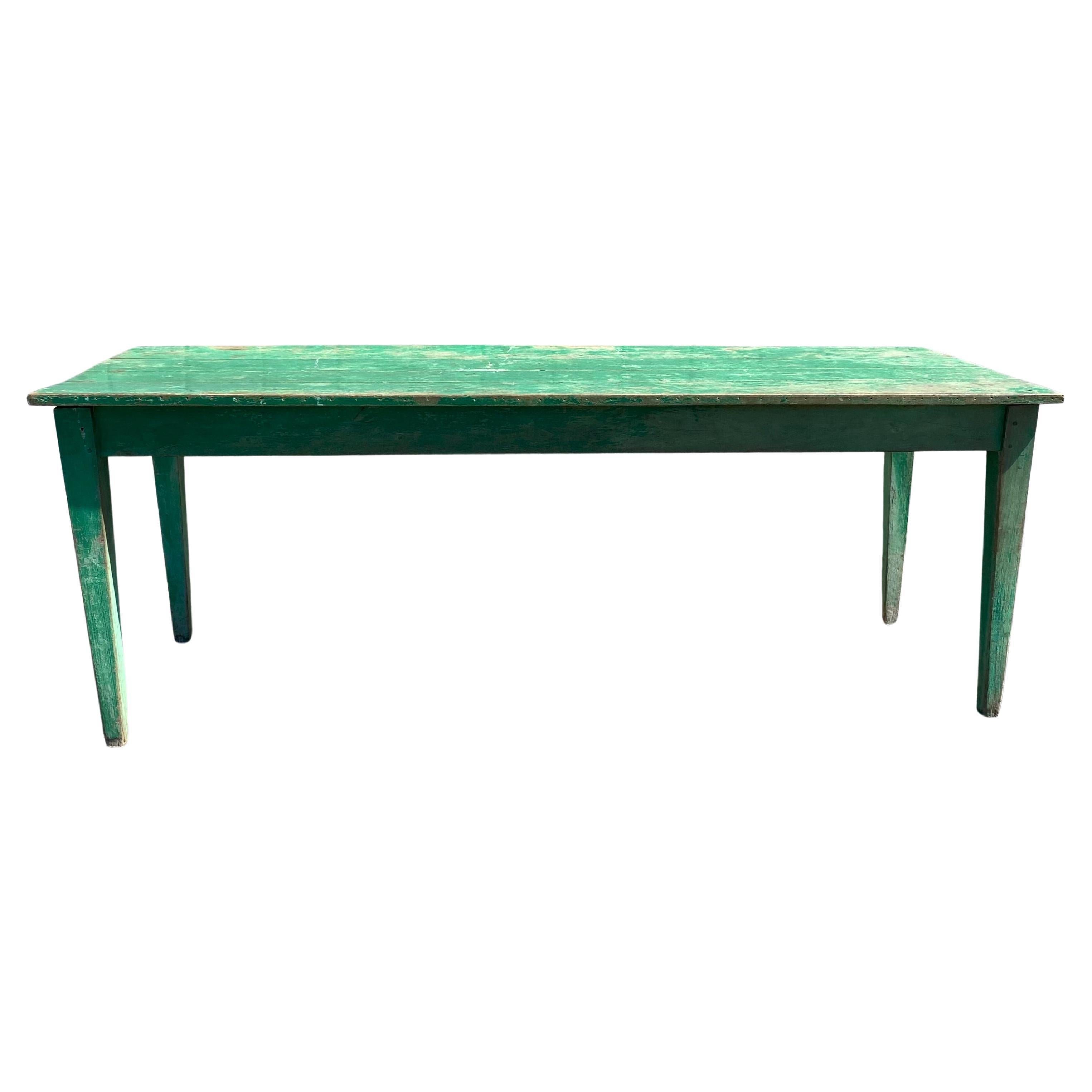 French Country Provinicial Farm Table with Original Green Paint