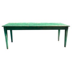 French Country Provinicial Farm Table with Original Green Paint