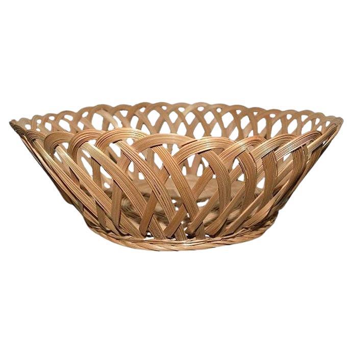 French Country Round Woven Wicker Catchall or Bread Basket in Brown