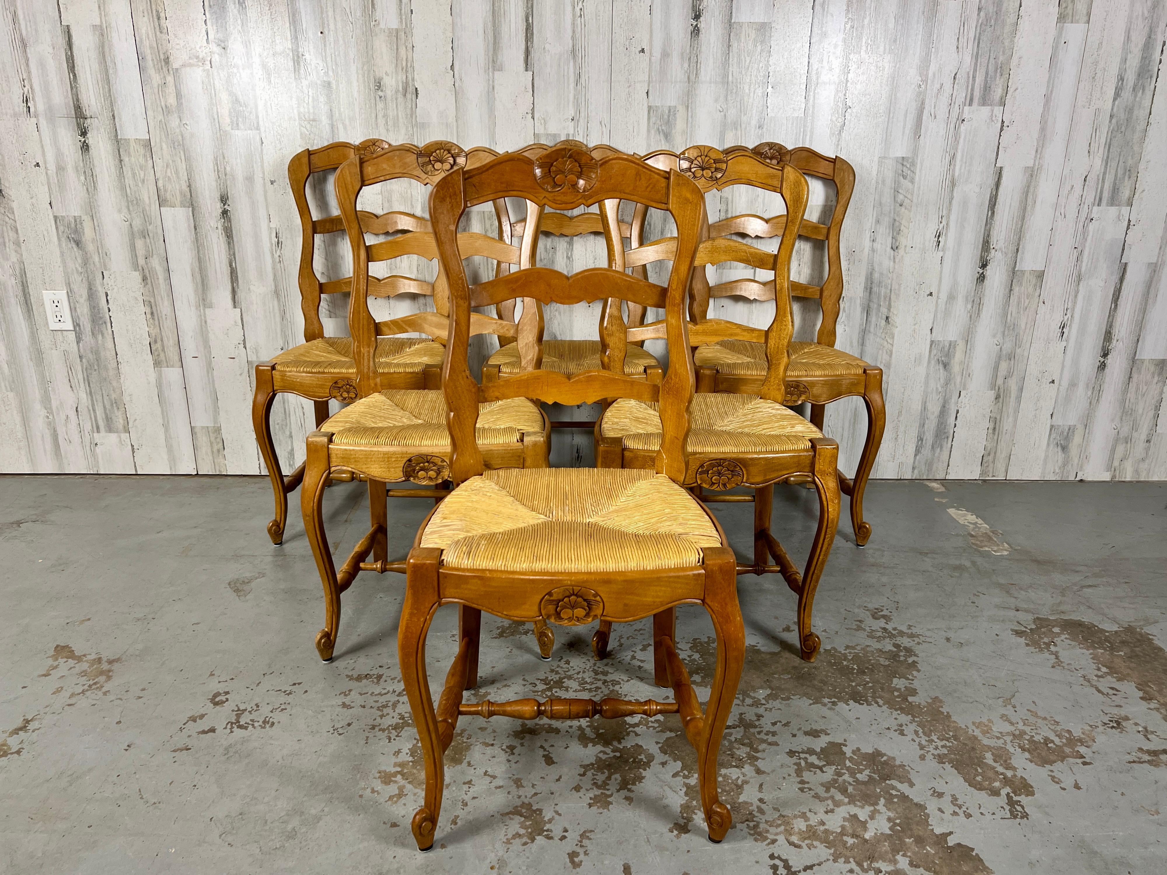 Country French Dining Chairs with Woven Rush seats.
