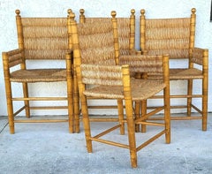 French Country Rush Dining Chairs with Custom Seat Cushions, Set of 4