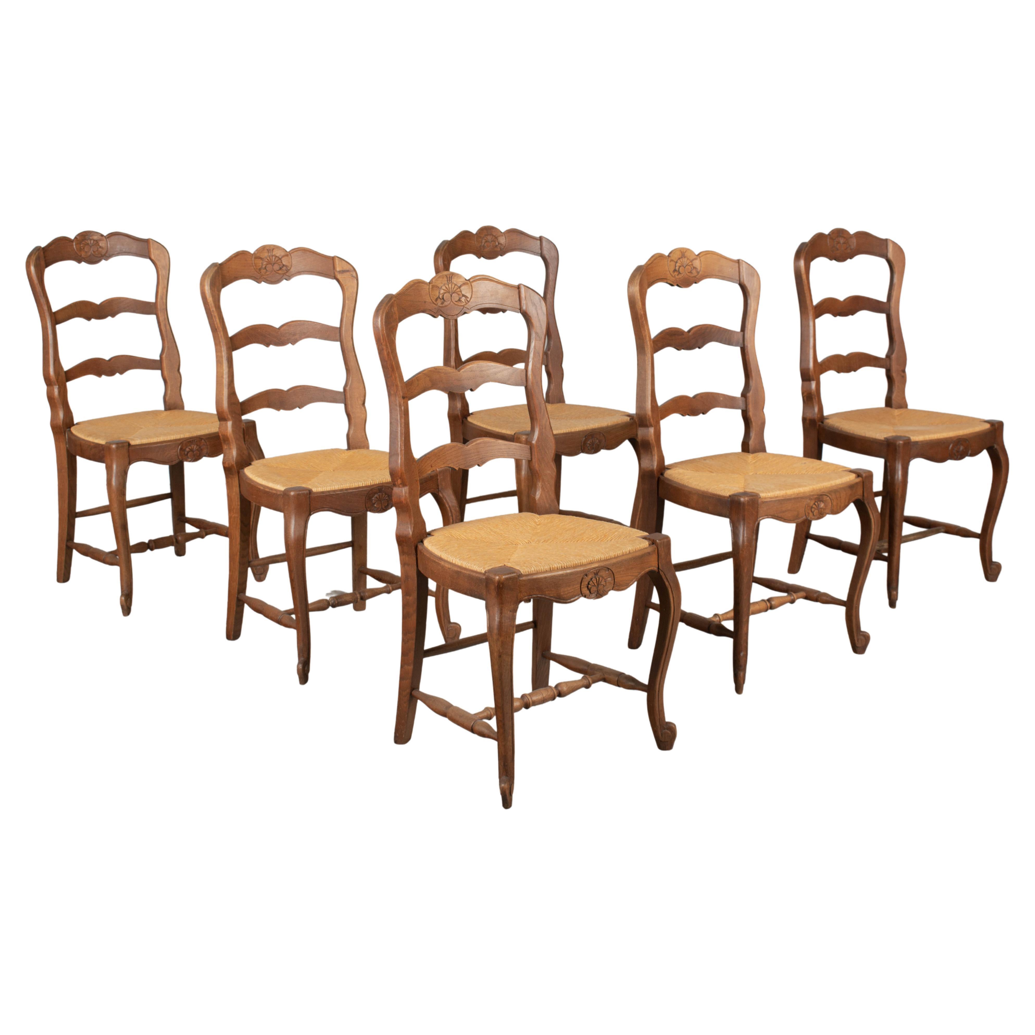 French Country Elm Wood and Rush Seat Dining Chairs, Set of Eight at