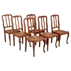 Antique French Country Rush Seat Dining Chairs Set of 6
