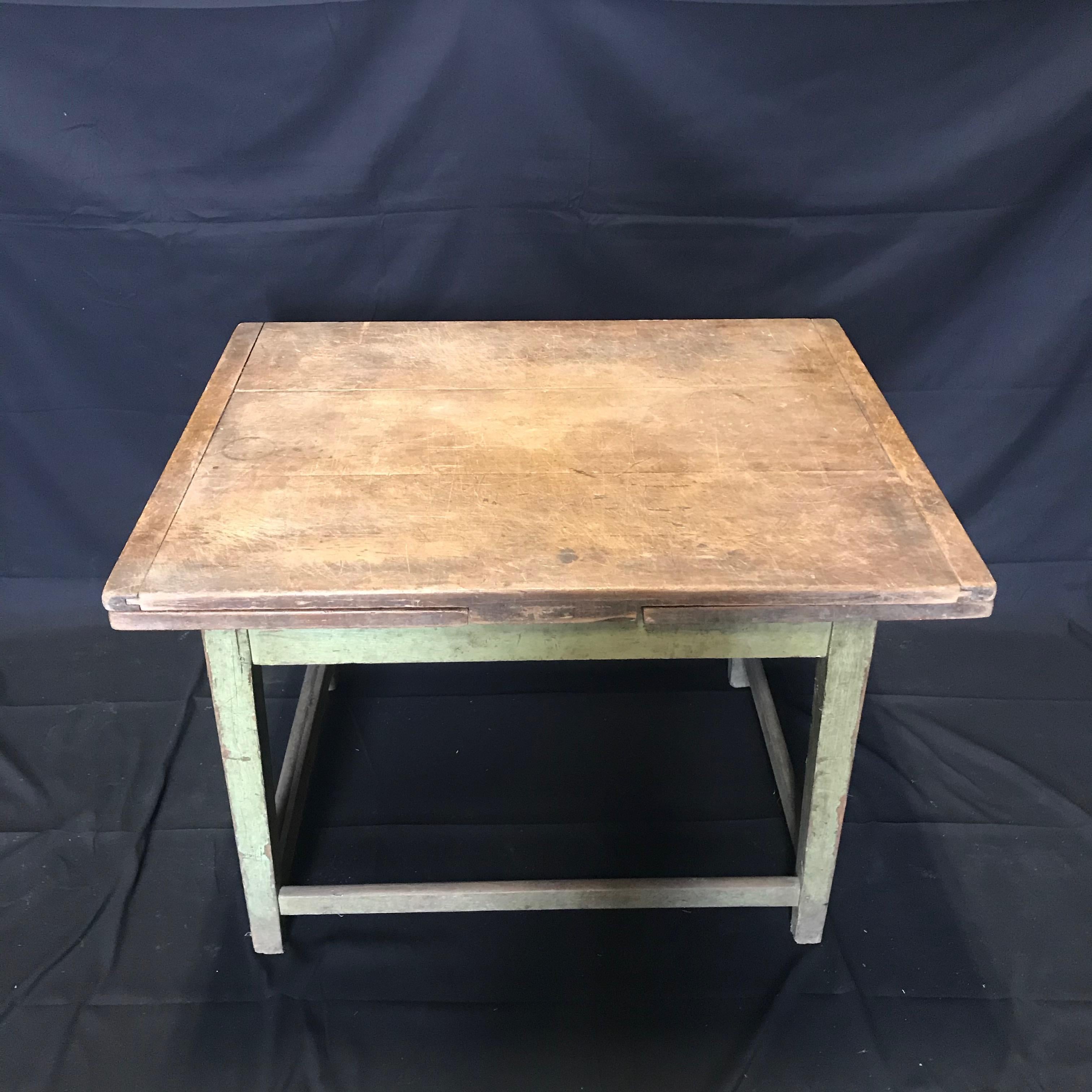 French Provincial French Country Rustic Extendable Antique Farm Table with Original Paint