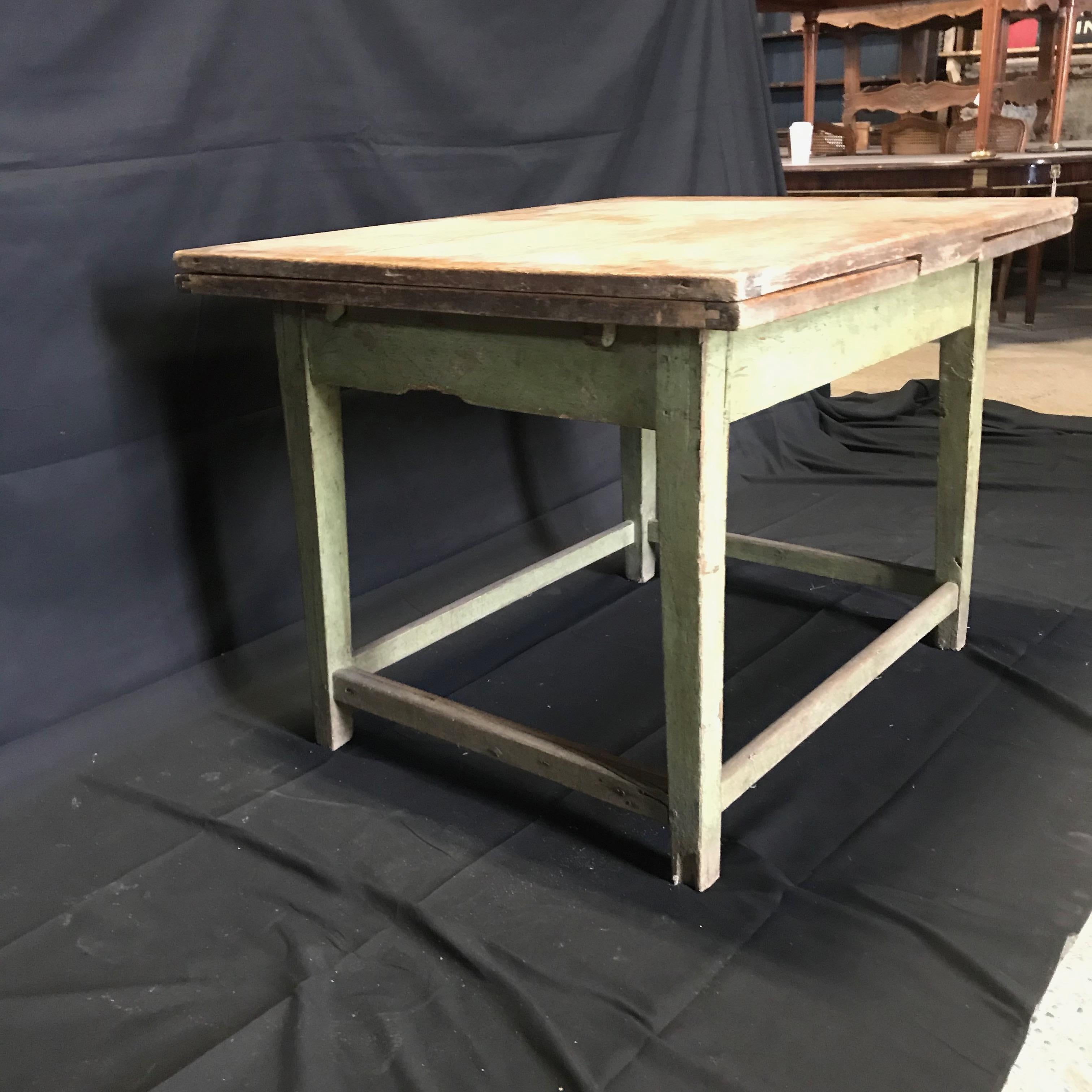 Painted French Country Rustic Extendable Antique Farm Table with Original Paint