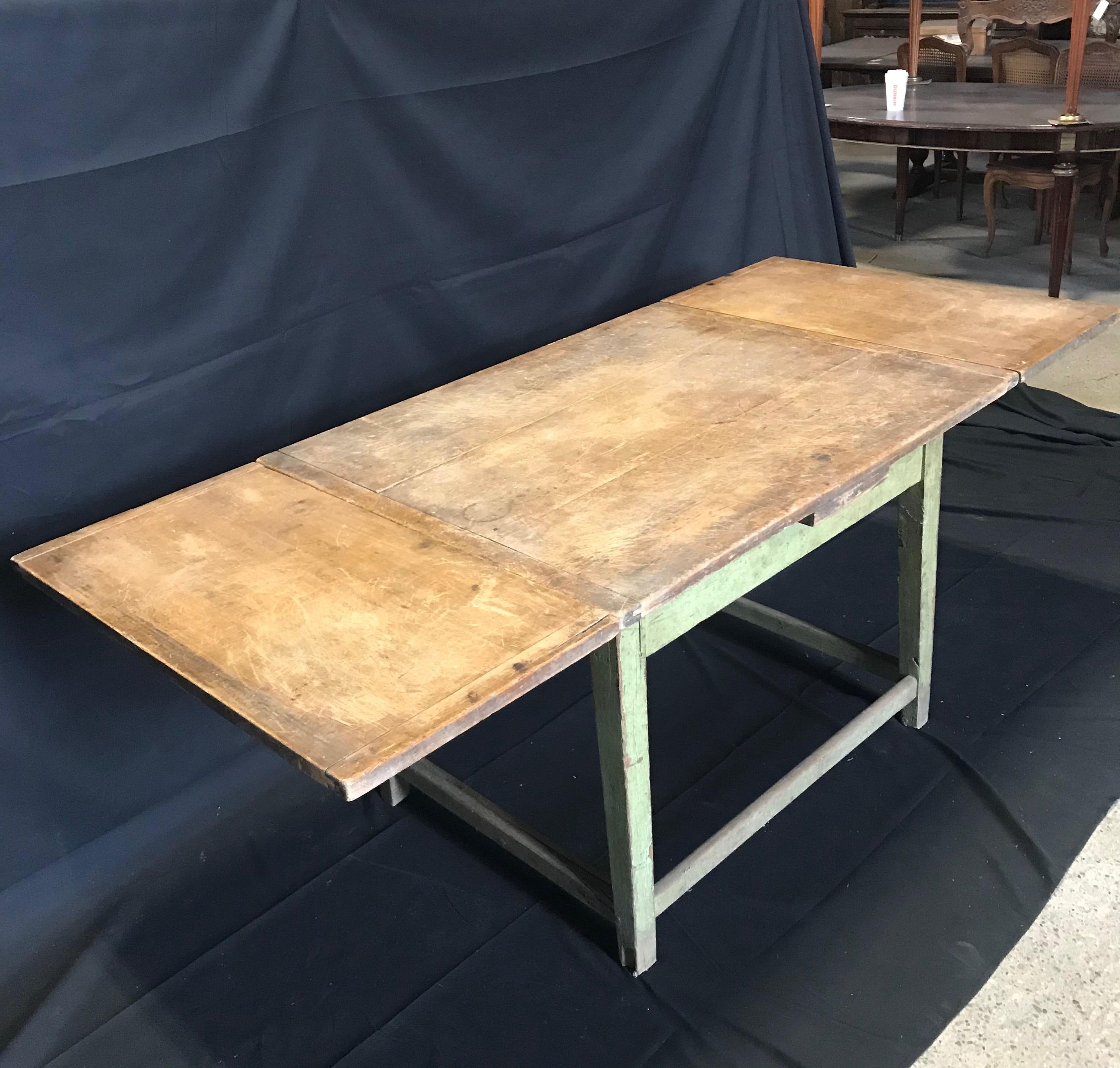 Pine French Country Rustic Extendable Antique Farm Table with Original Paint