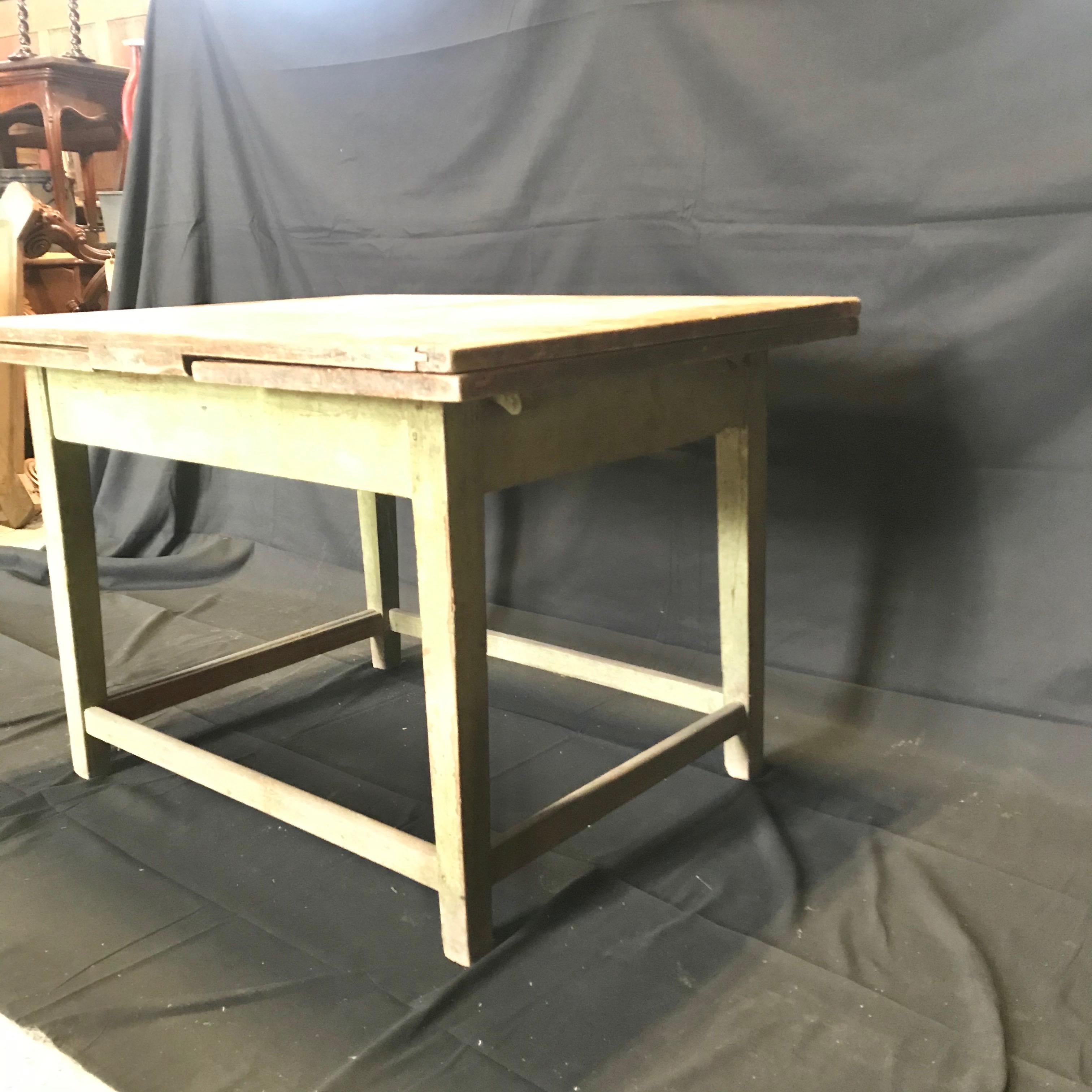 French Country Rustic Extendable Antique Farm Table with Original Paint 1