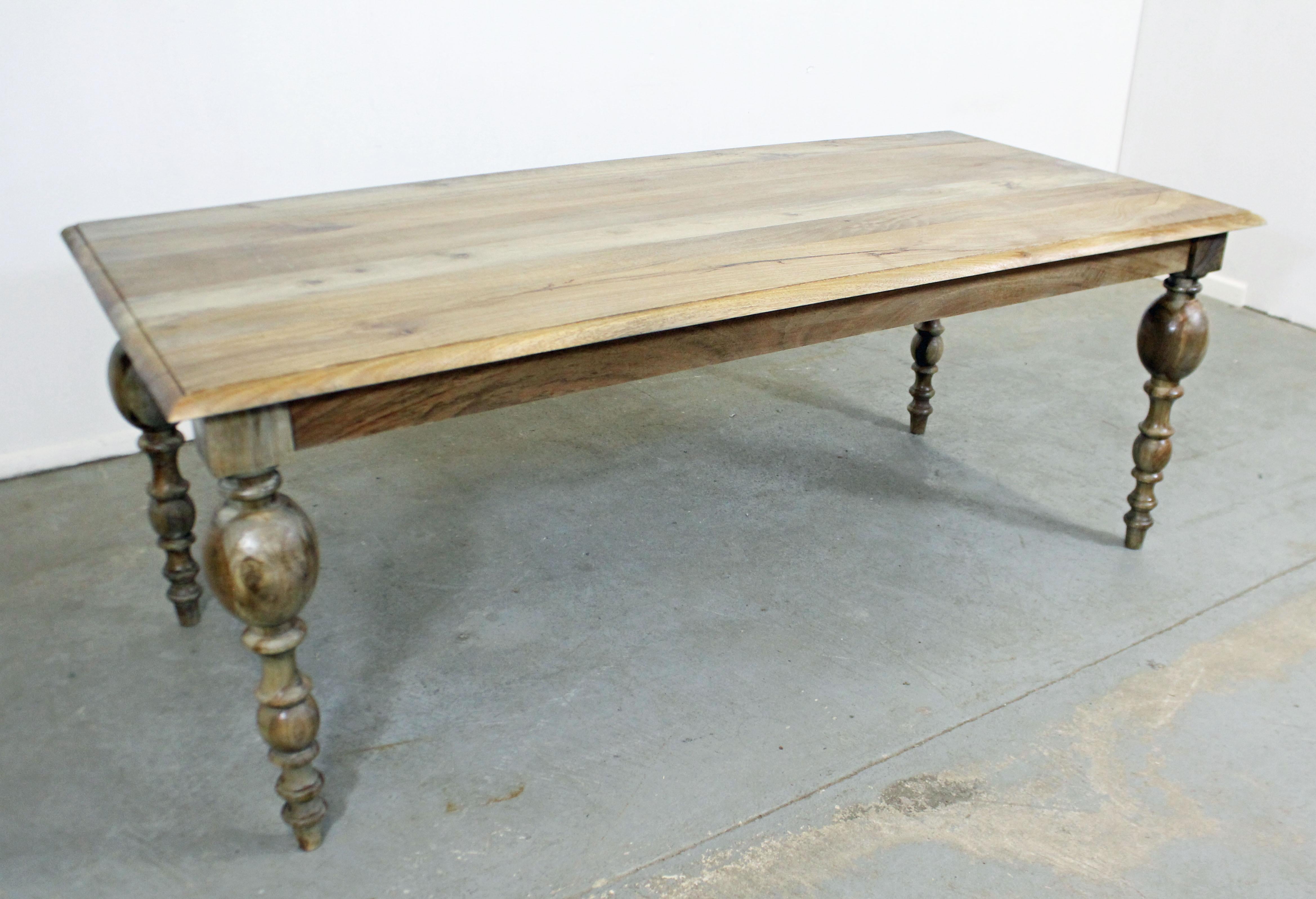 What a find. Offered is a French country dining table. It has a great look to it with carved legs and a primitive/ rustic finish. This piece has never been in a home and is a floor model. Each table has a rustic finish and will have slightly