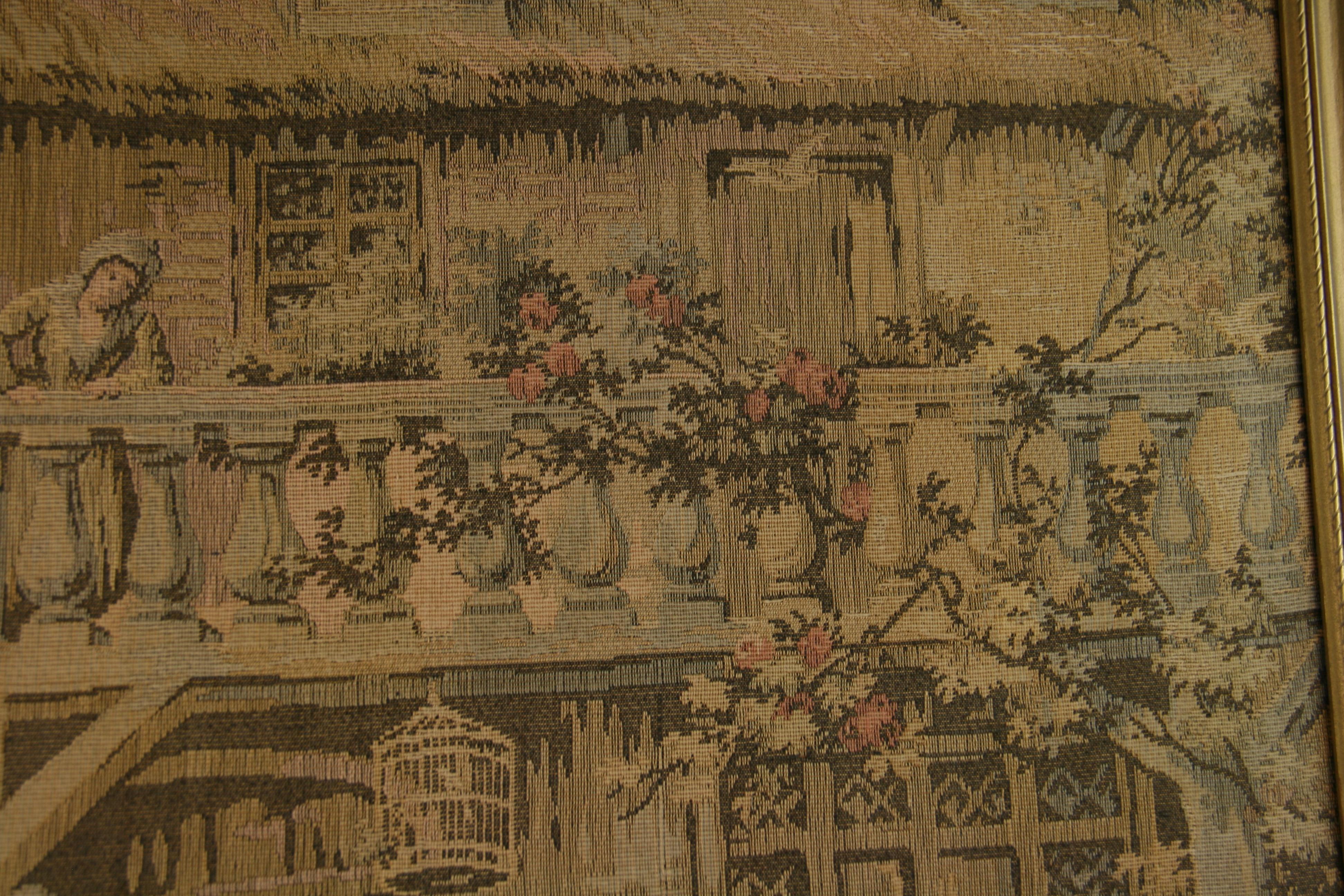 Mid-20th Century French Country Scene Framed Tapestry For Sale