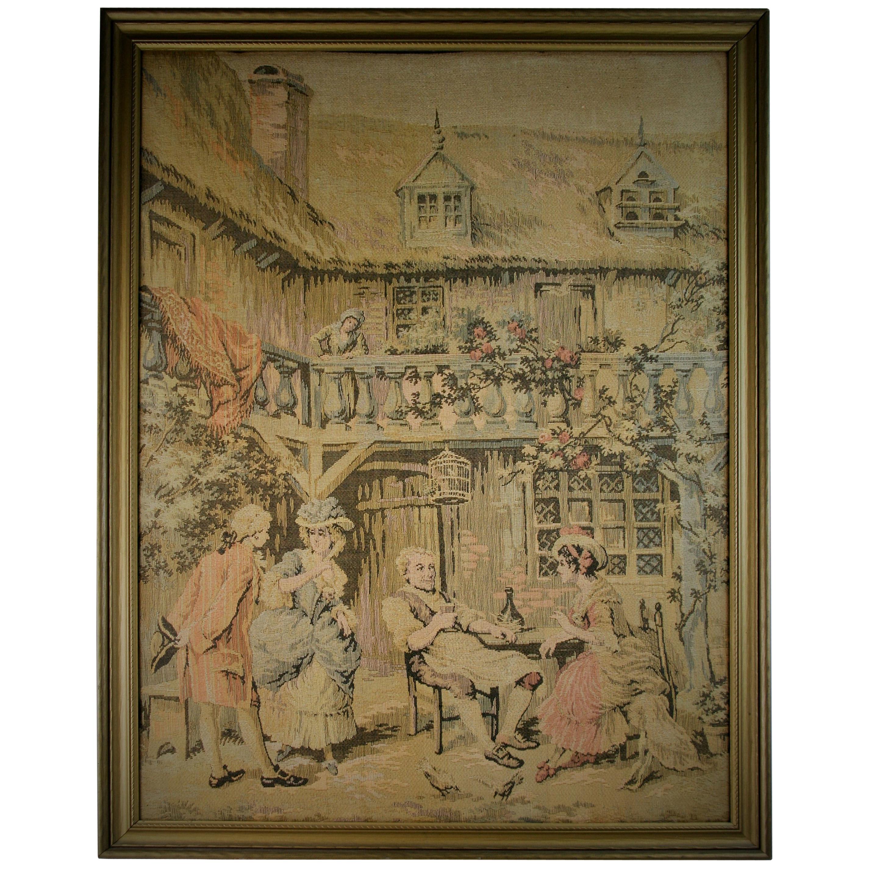 French Country Scene Framed Tapestry For Sale