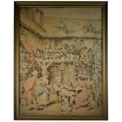 Vintage French Country Scene Framed Tapestry