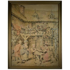 Retro French Country Scene Framed Tapestry