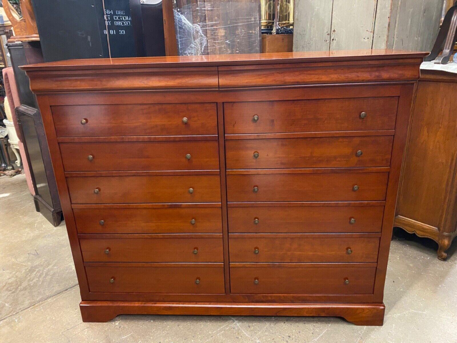 French Country Solid Cherry Wood 14 Drawer Tall Chest Dresser - Made in France 6