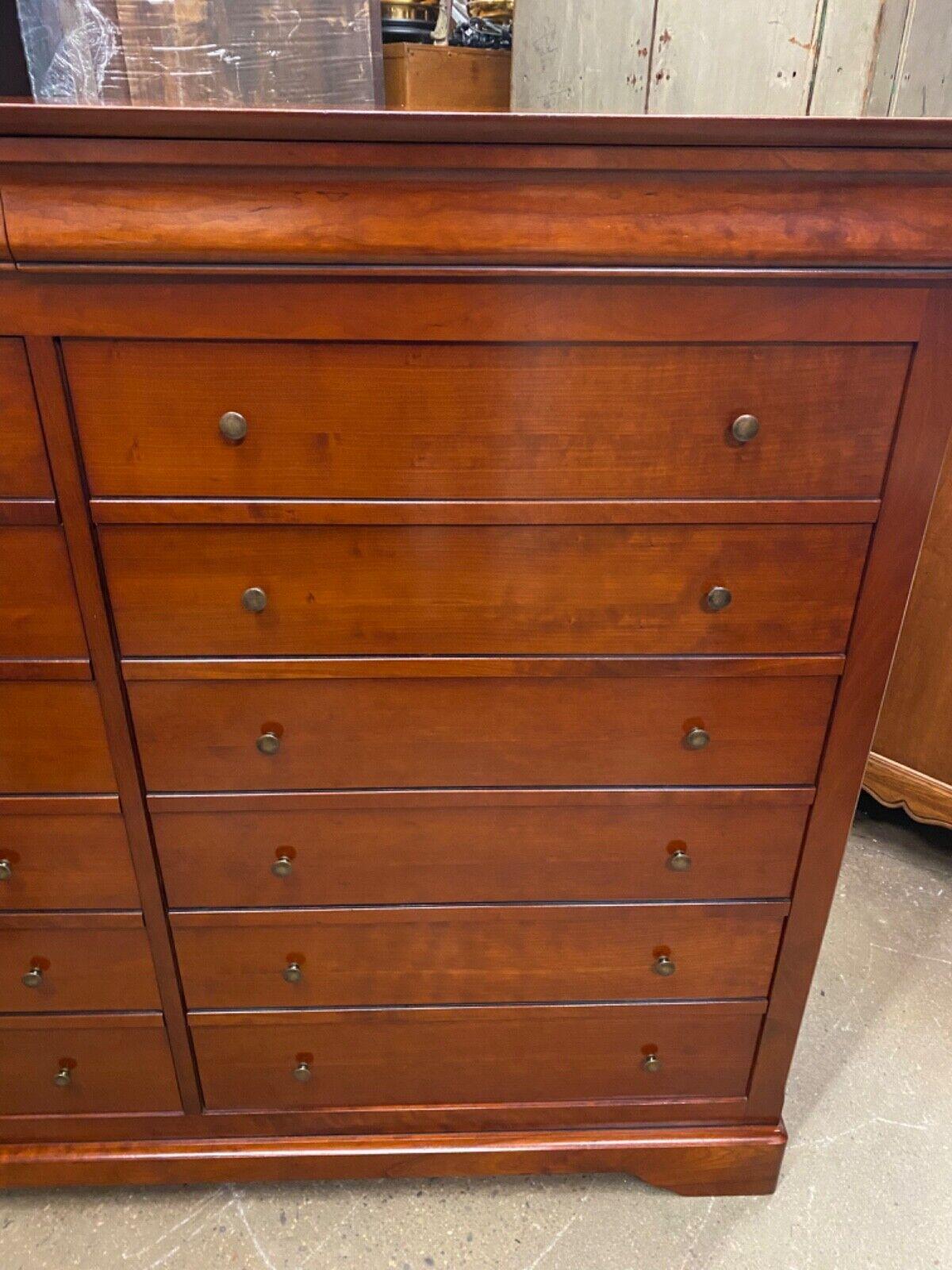 French Country Solid Cherry Wood 14 Drawer Tall Chest Dresser - Made in France In Good Condition In Philadelphia, PA