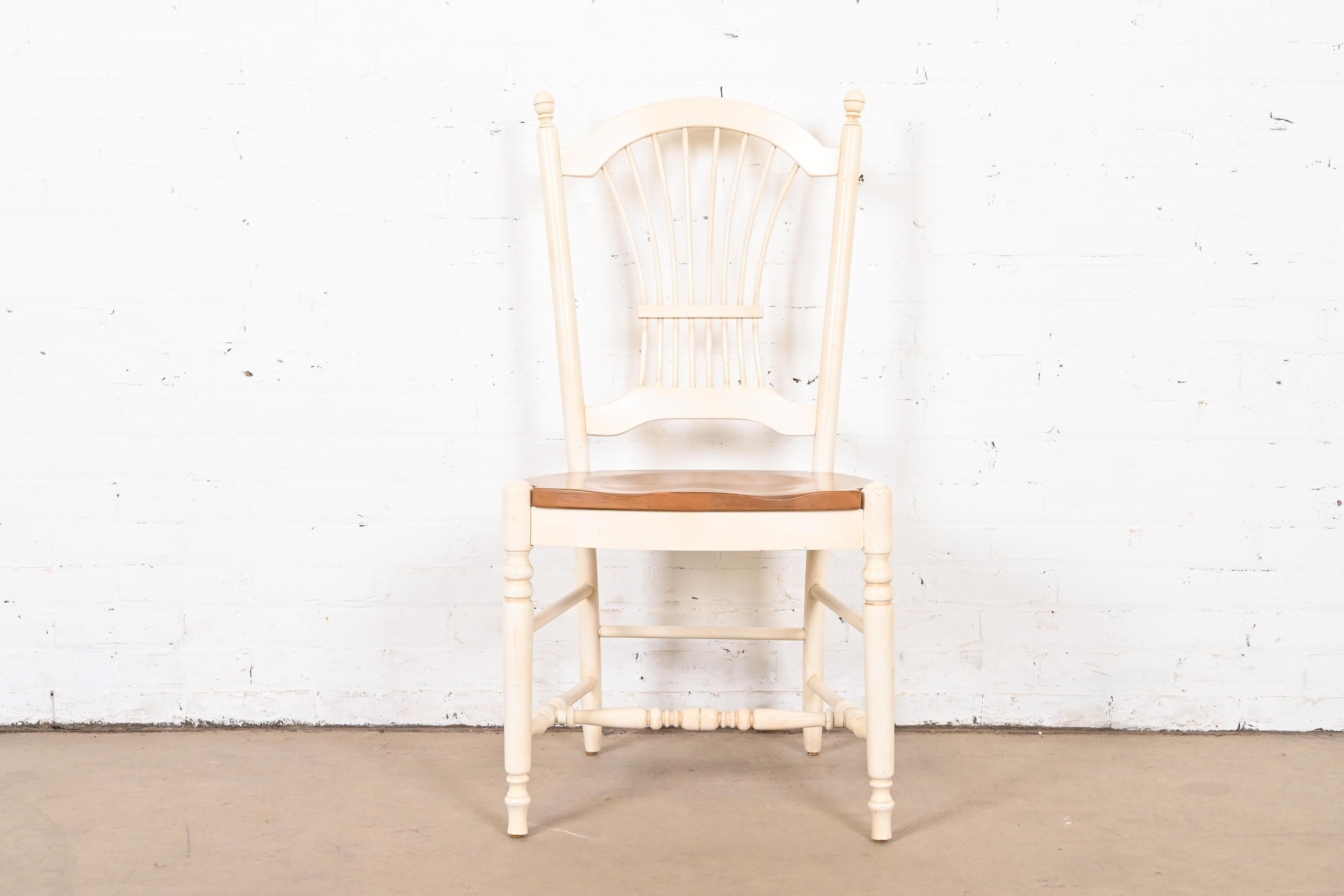 French Provincial French Country Solid Maple and White Lacquered Desk Chair or Side Chair