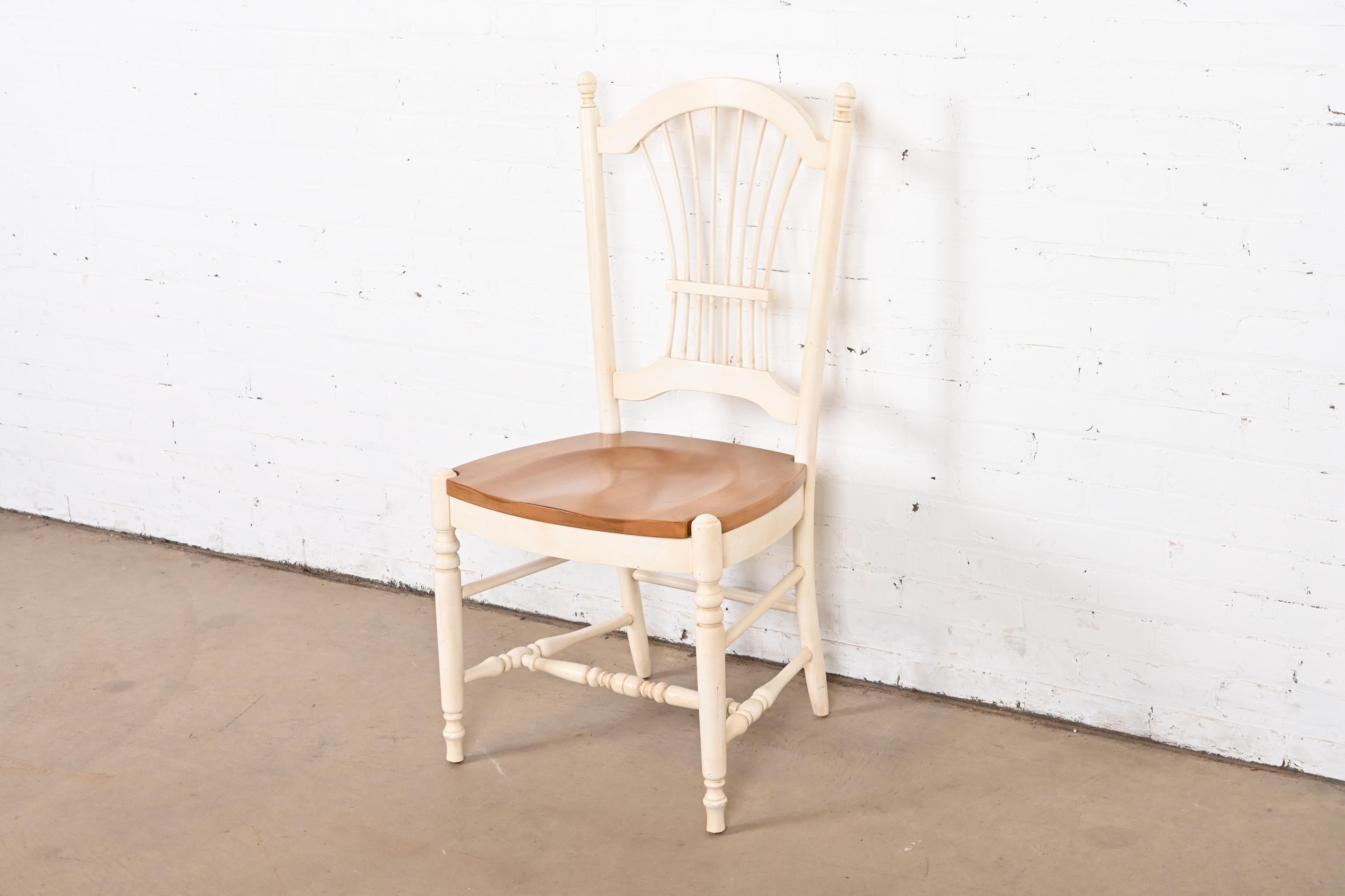 American French Country Solid Maple and White Lacquered Desk Chair or Side Chair