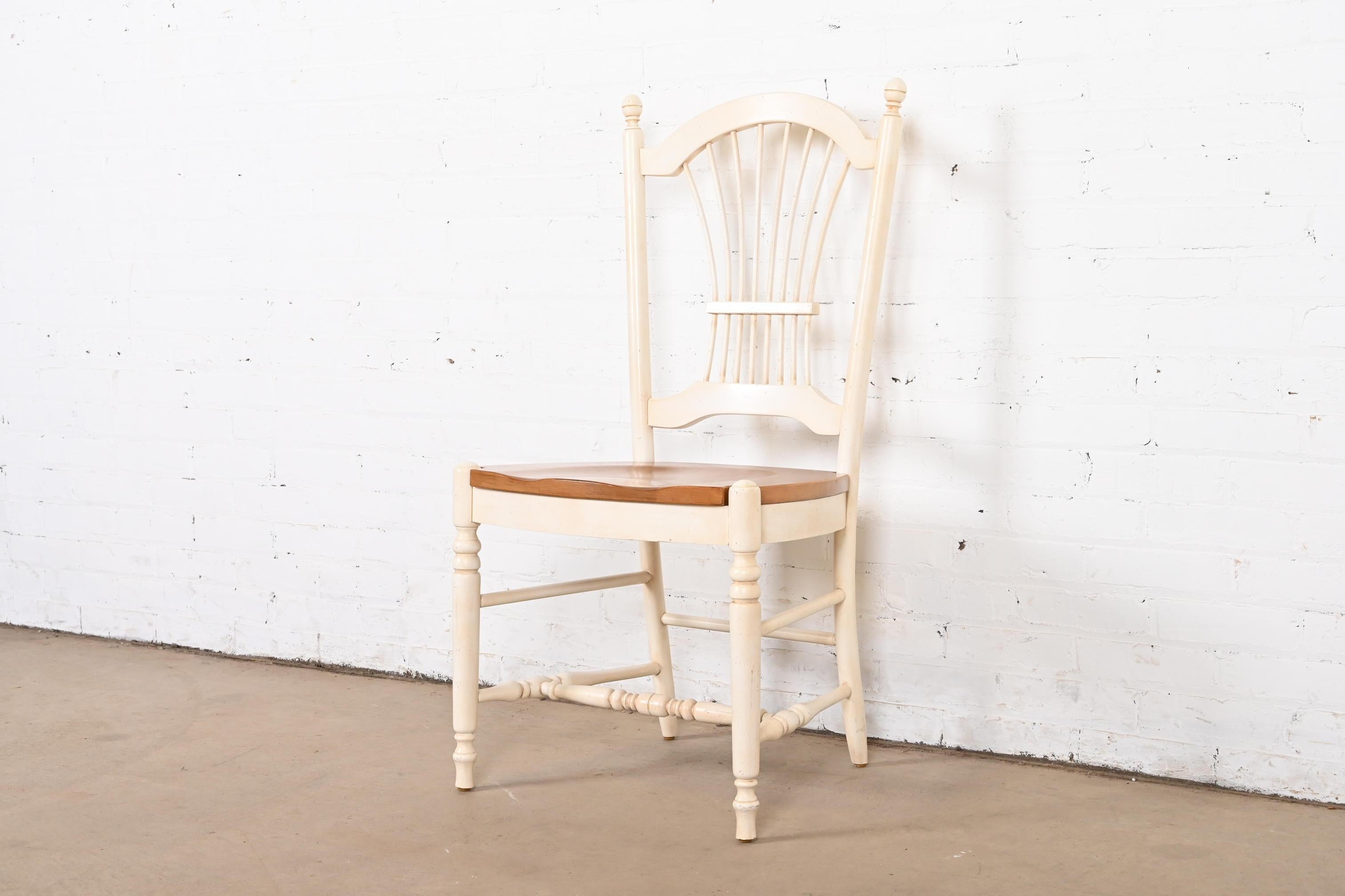 French Country Solid Maple and White Lacquered Desk Chair or Side Chair In Good Condition In South Bend, IN