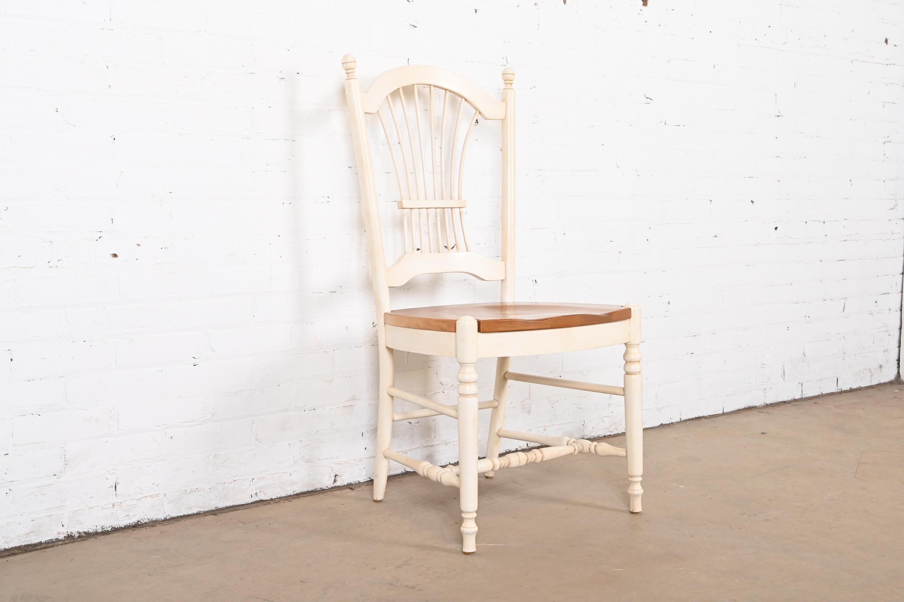 Late 20th Century French Country Solid Maple and White Lacquered Desk Chair or Side Chair