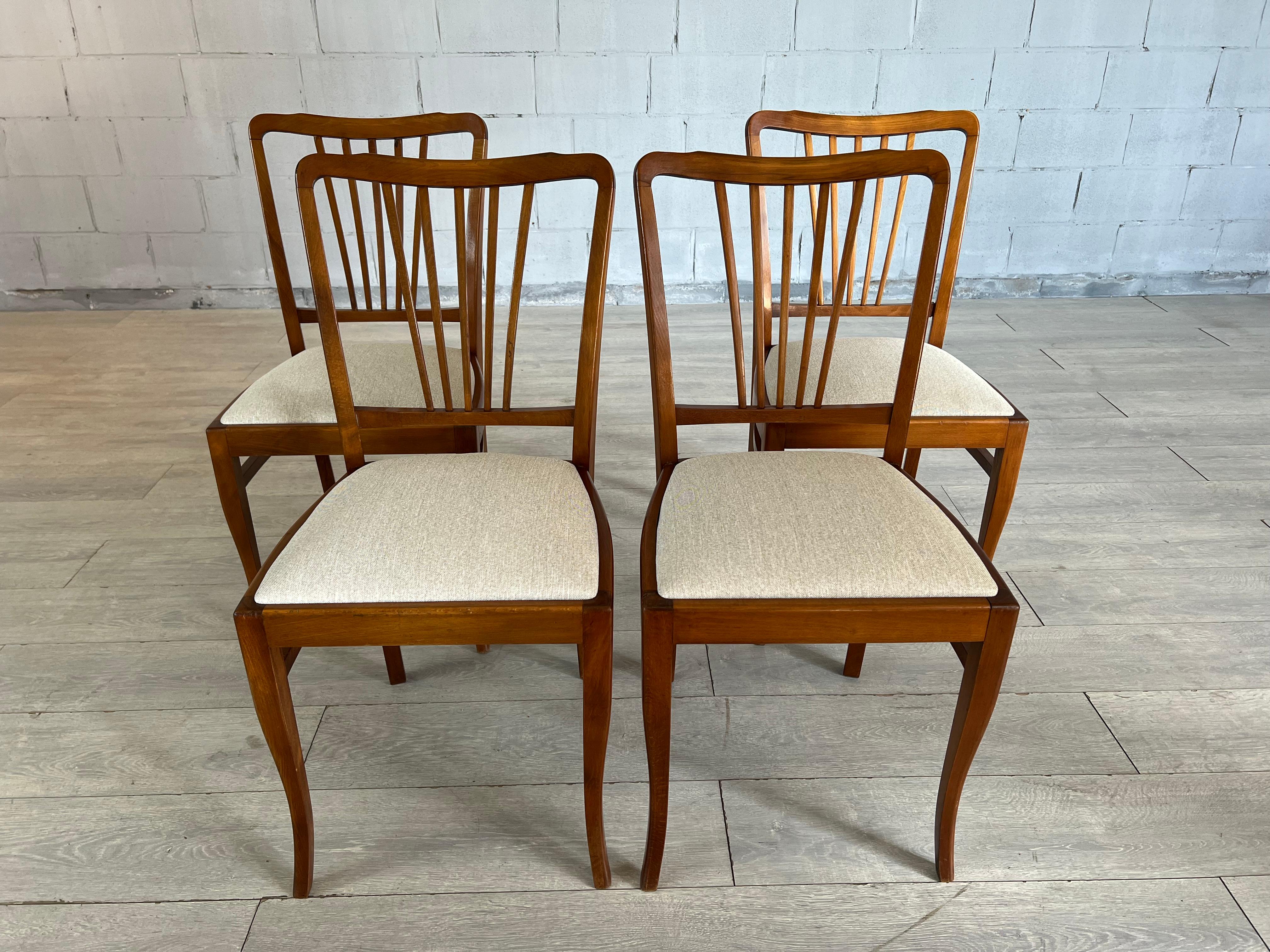 Mid-Century Modern French Country Splat Back Dining Chairs, Reupholstered - Set of 4