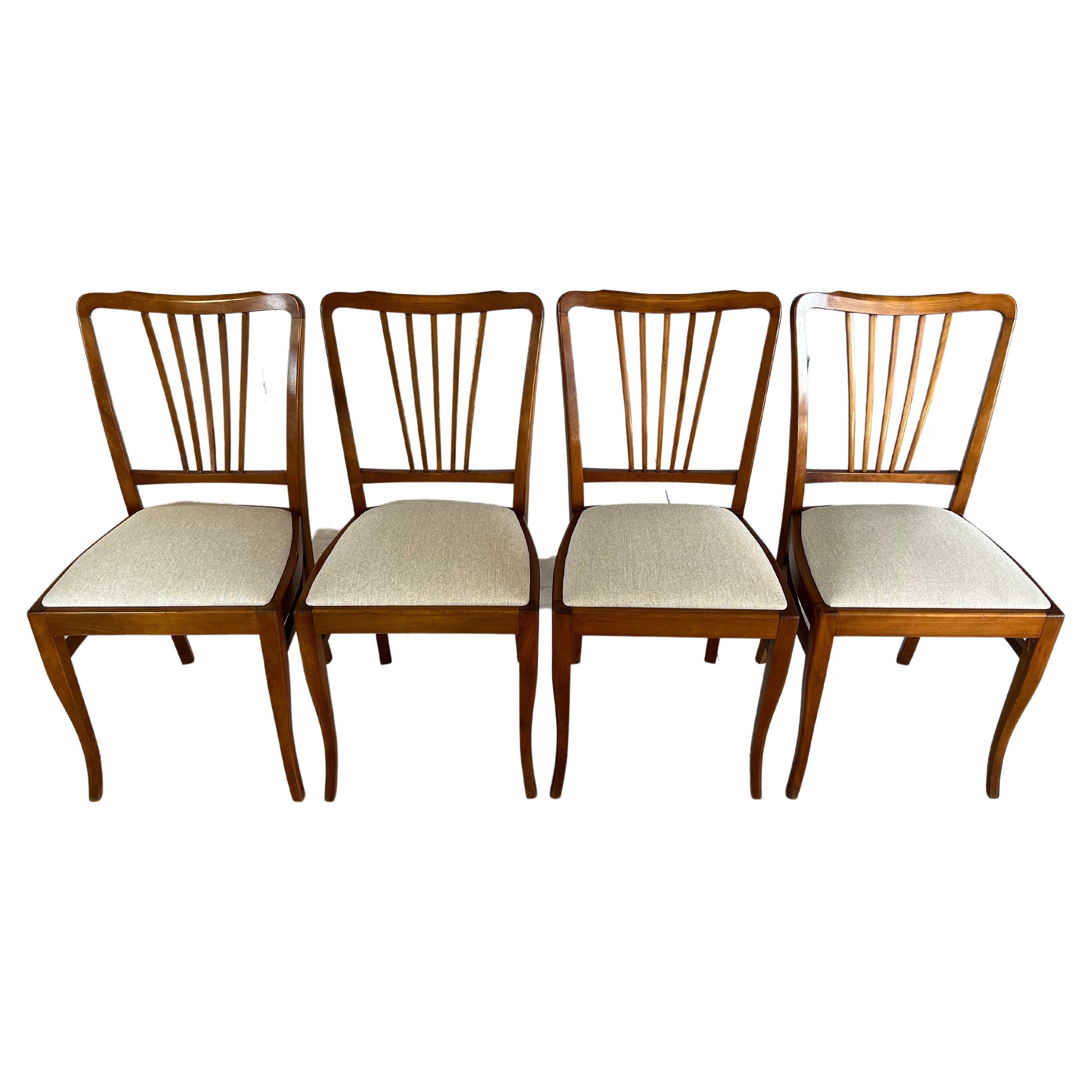 Französische Esszimmerstühle mit Splat-Rückenlehne im Landhausstil, neu gepolstert, 4er-Set
