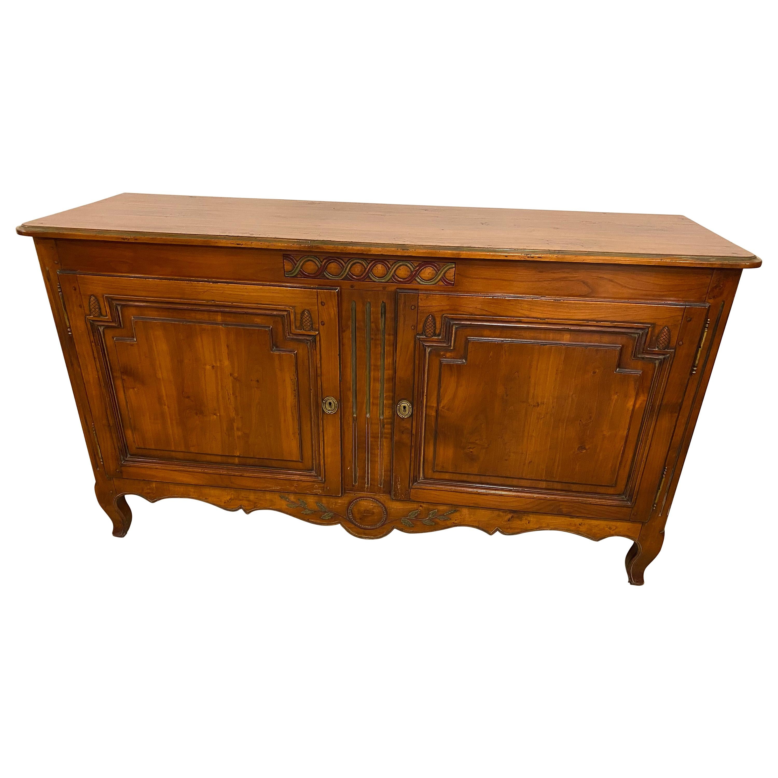 French Country Style Buffet Sideboard, Solid Cherry Sideboard, Carved Detail