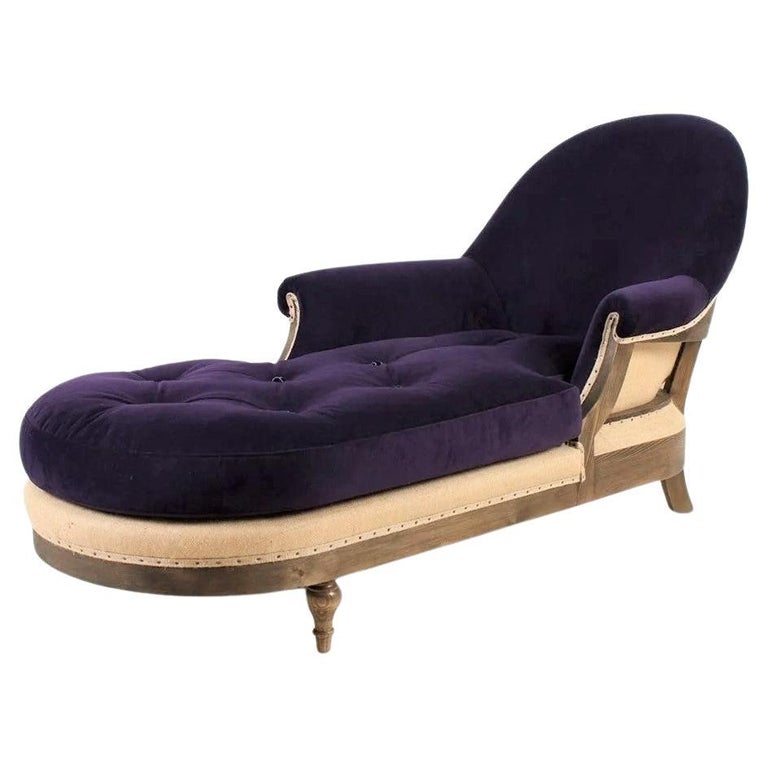 French Country Style Chaise Lounge with Custom Velvet Colors For Sale