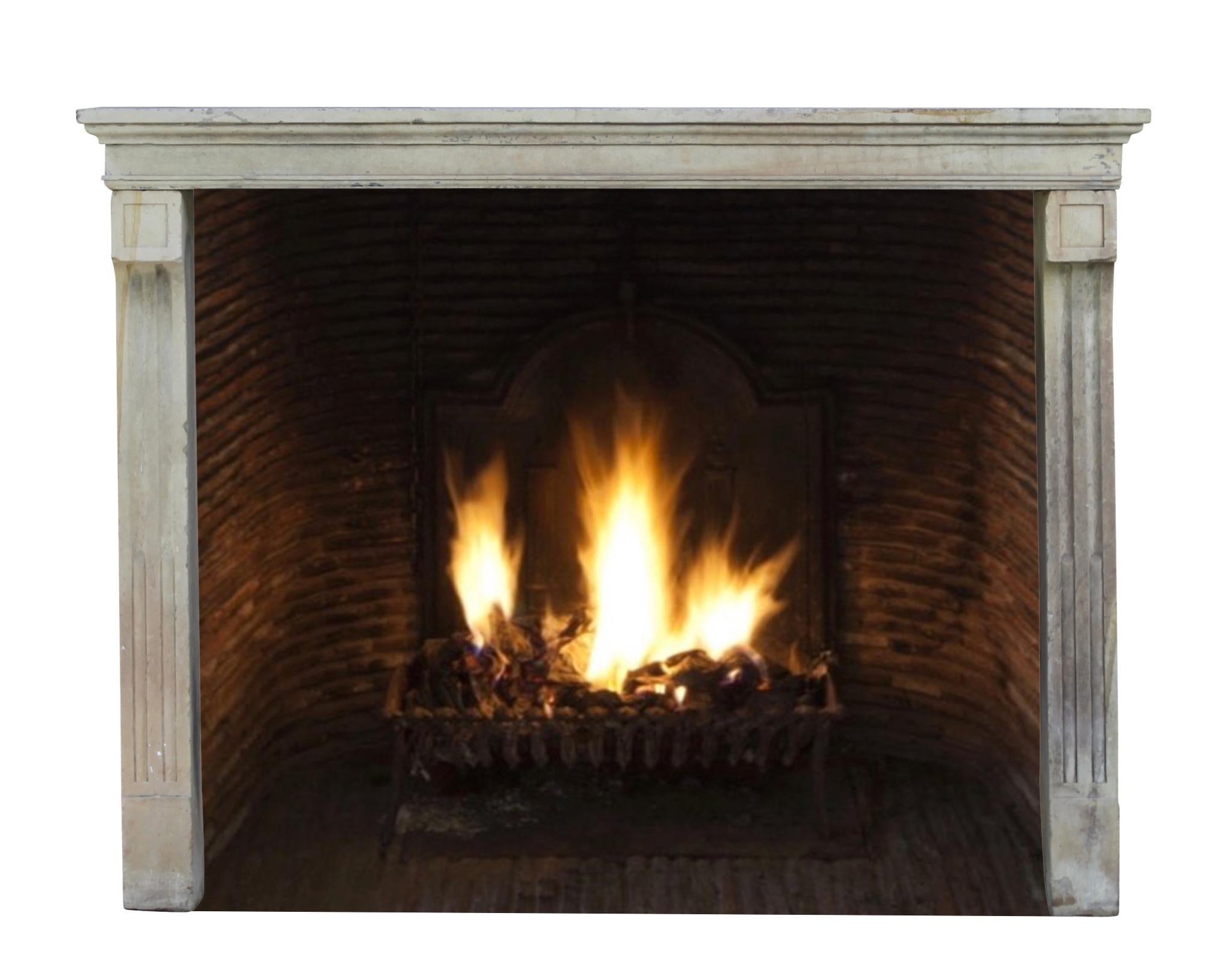 French Country Style Decorative Fireplace Surround in Limestone For Sale 5