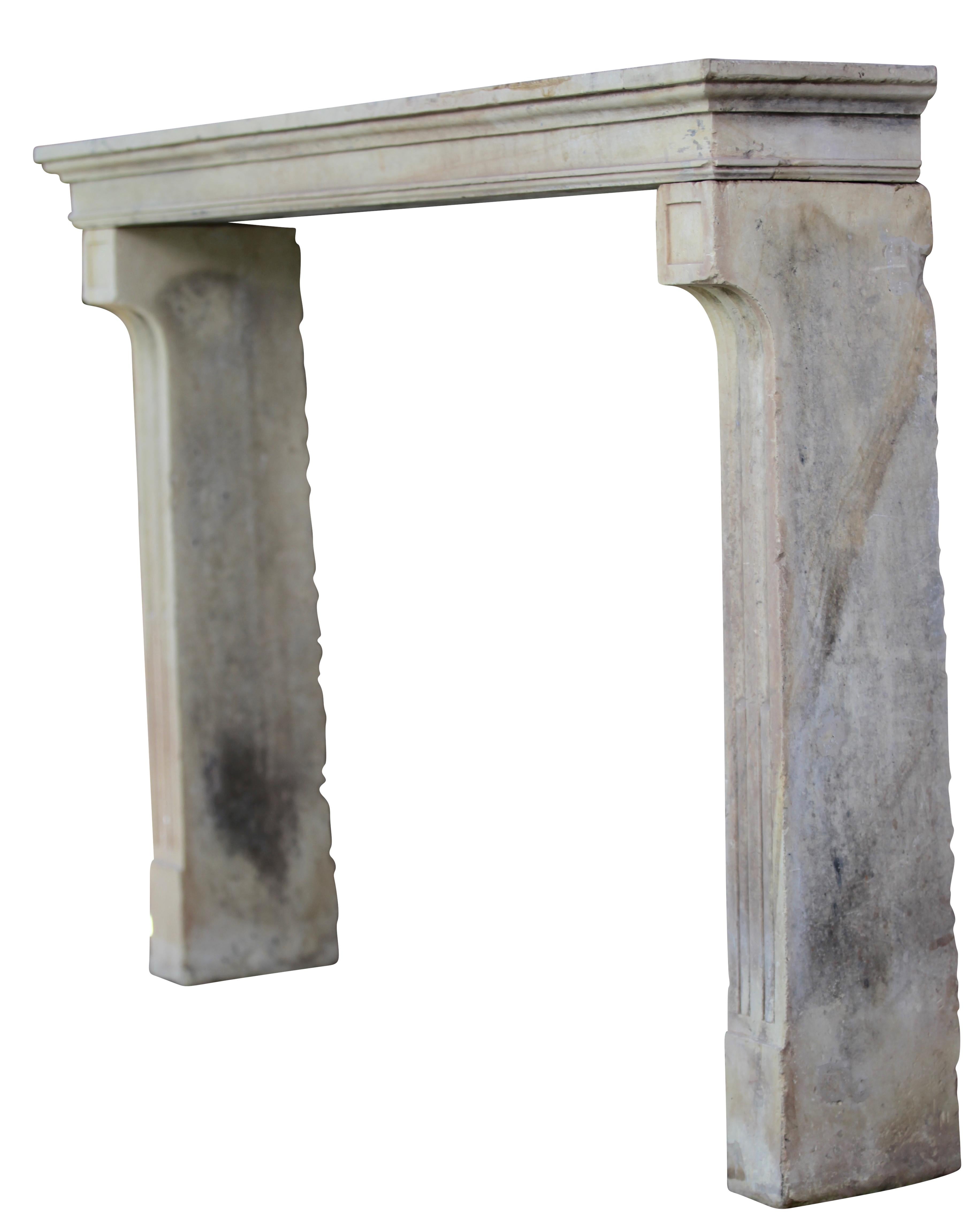 Hand-Carved French Country Style Decorative Fireplace Surround in Limestone For Sale
