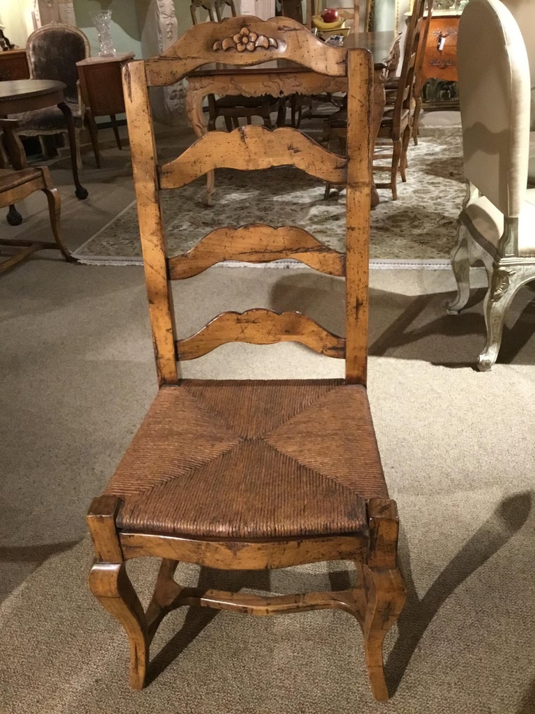 French Country Style Dining Chairs with Ladder Back and Rush Seats, Set