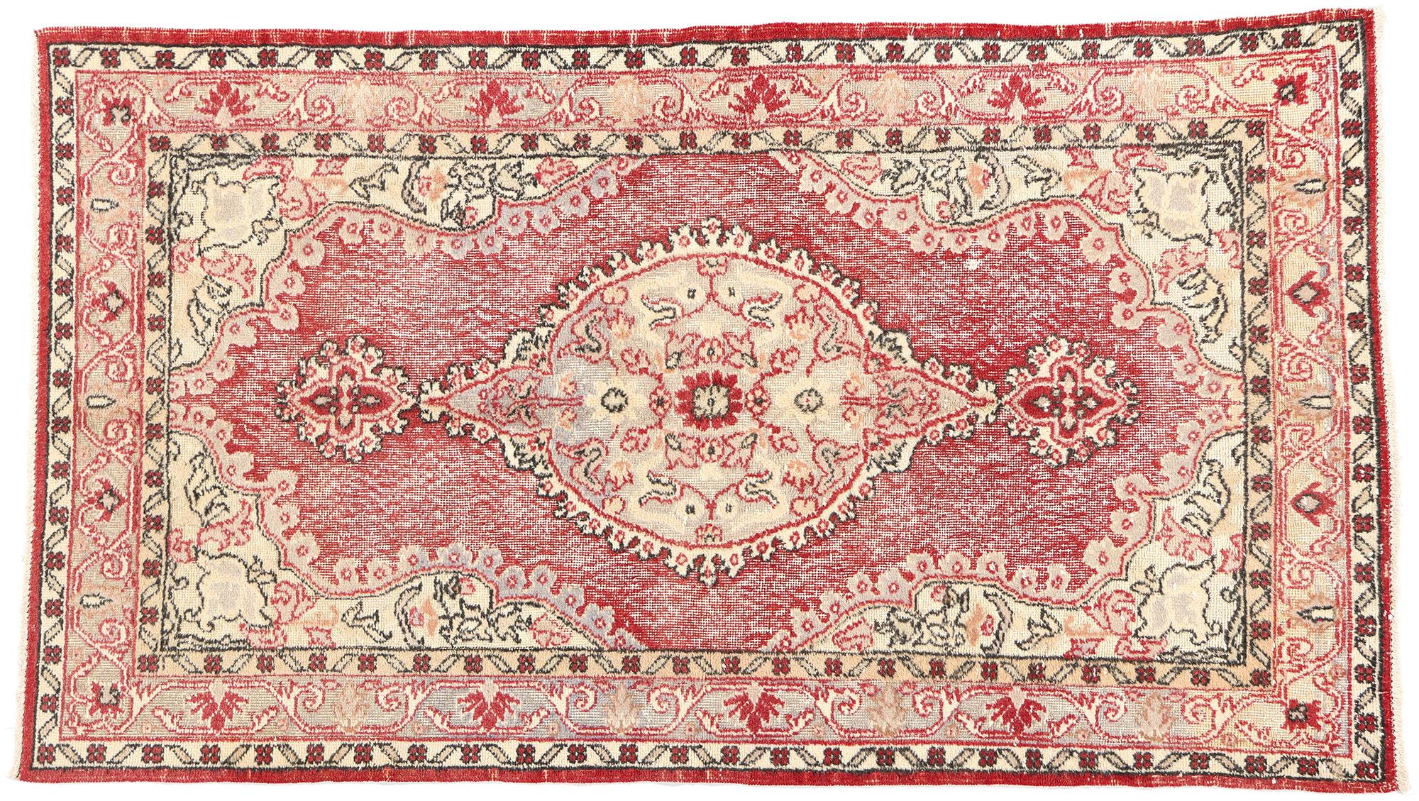 Distressed Vintage Turkish Sivas Rug For Sale 3