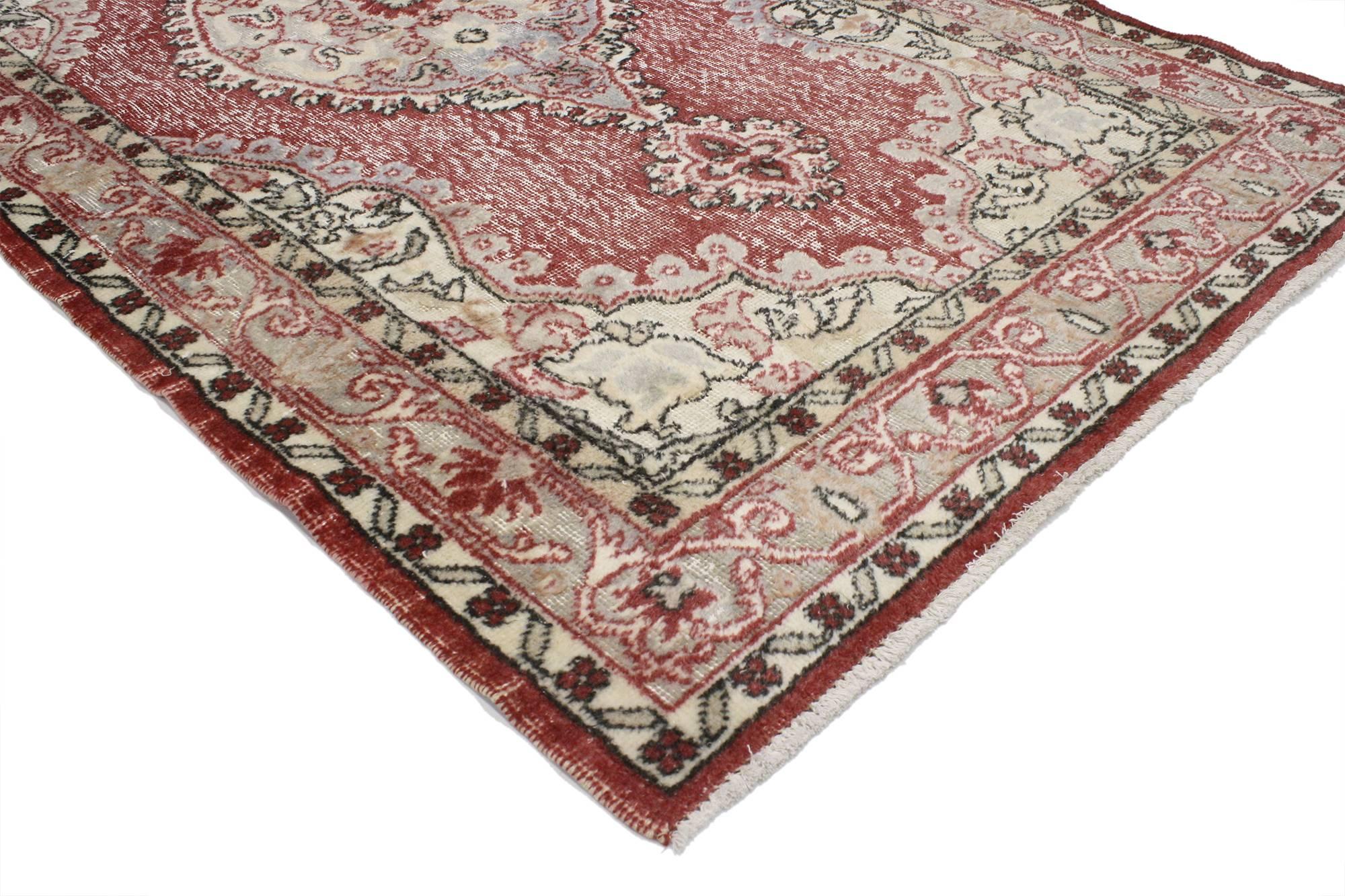 Hand-Knotted French Country Style Distressed Vintage Turkish Sivas Rug, Accent Rug For Sale