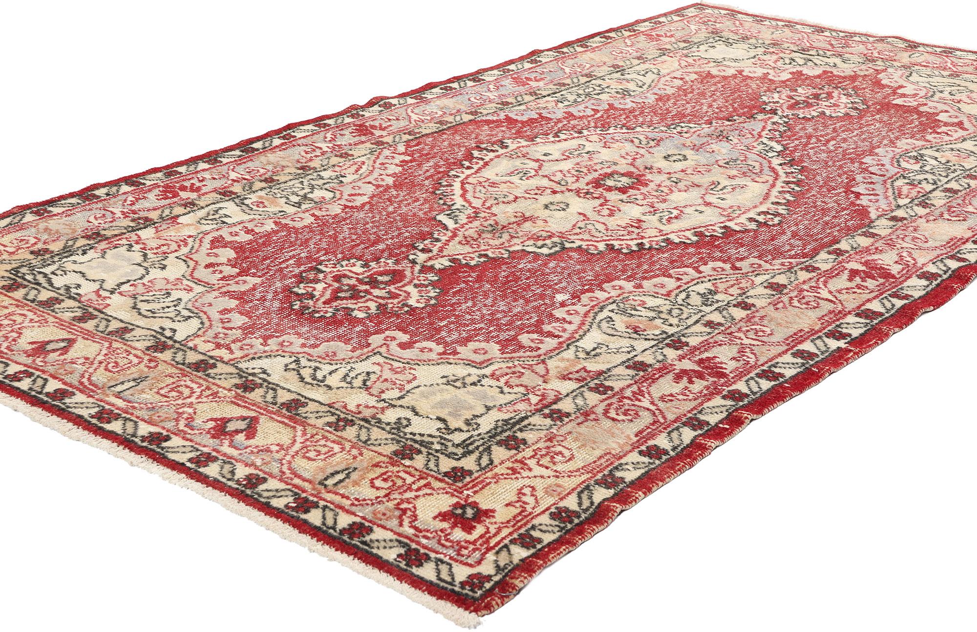 51941 Distressed Vintage Red Turkish Sivas Rug, 03'10 x 06'09. Distressed Turkish Sivas rugs are traditional rugs originating from Sivas in central Anatolia, Turkey. These authentic Sivas rugs undergo intentional aging processes such as distressing