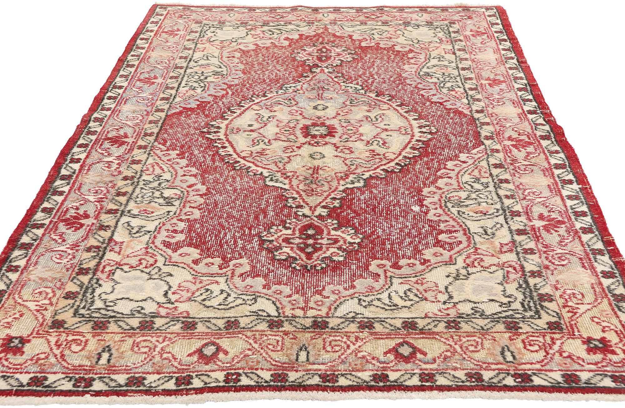 French Provincial Distressed Vintage Turkish Sivas Rug For Sale