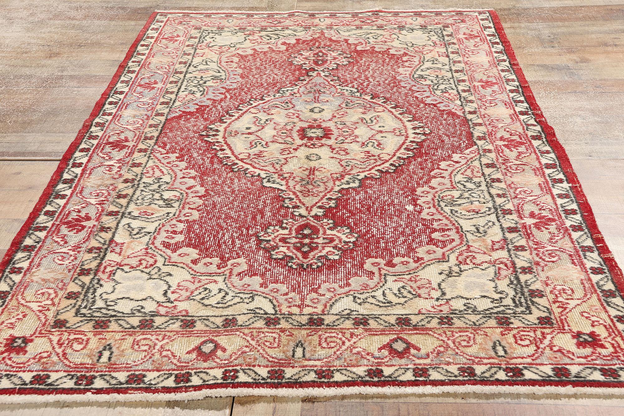 Distressed Vintage Turkish Sivas Rug For Sale 1