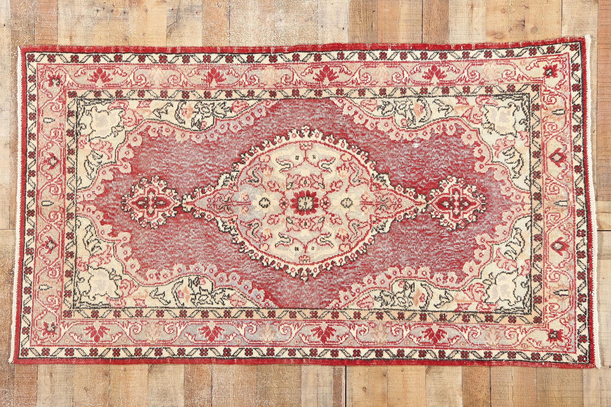 Distressed Vintage Turkish Sivas Rug For Sale 2