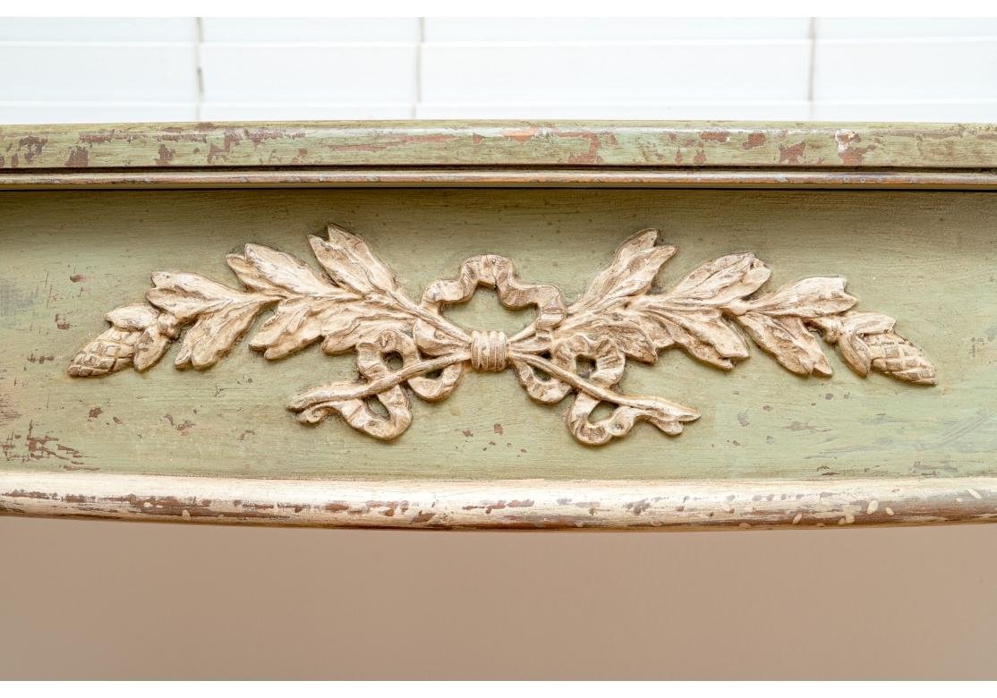 French Country Style Green Painted Demi Lune Console Table For Sale 1
