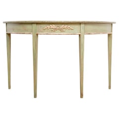 Vintage French Country Style Green Painted Demi Lune Console Table