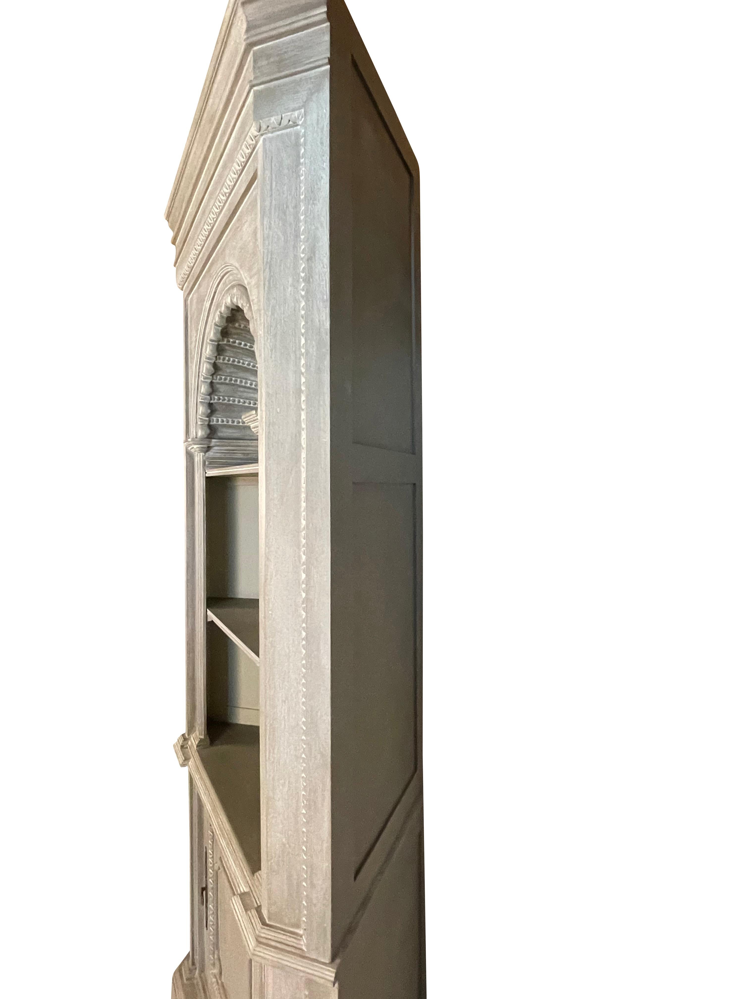 Wood French Country Style Grey Painted Shell Carved Corner Cabinet