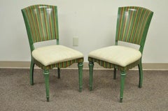 Sillas auxiliares de comedor pintadas en verde estilo campestre francés Hollywood Regency - Set 4
