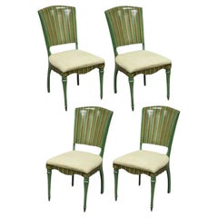 French Country Style Hollywood Regency Green Painted Dining Side Chairs - Set 4