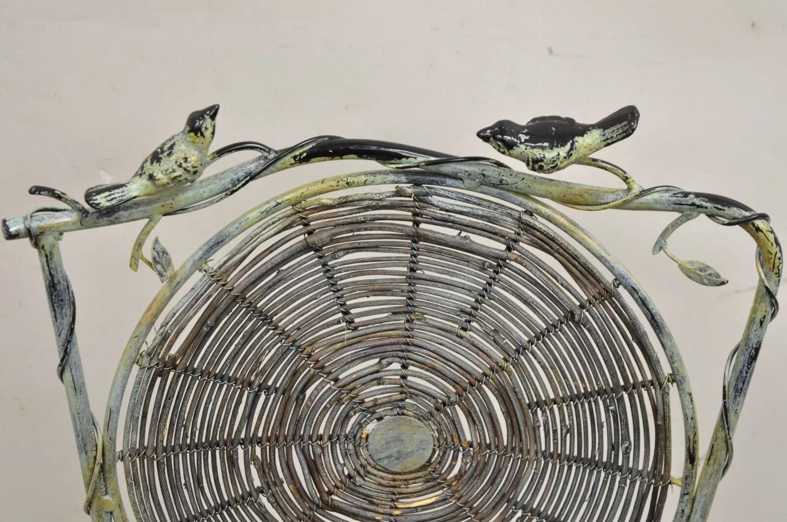 Unknown French Country Style Iron and Wood Reed Green Bistro Side Chair with Birds For Sale