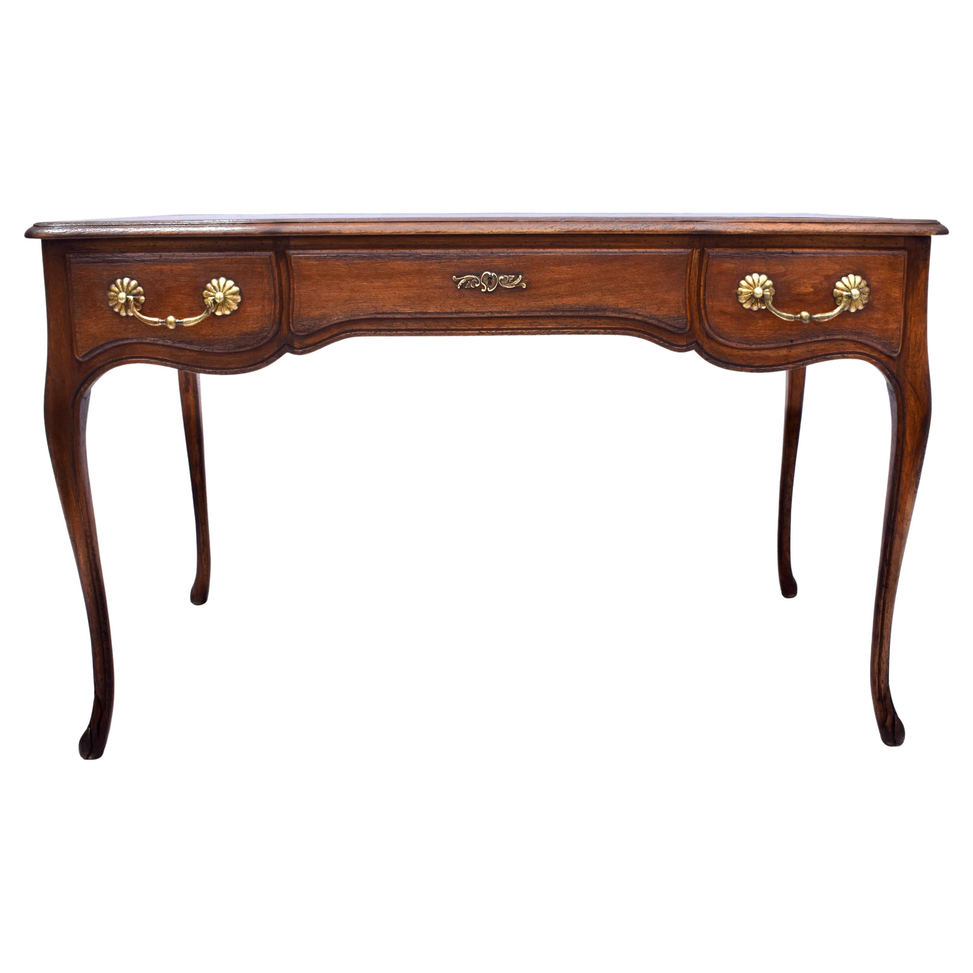 French Country Style Leather Top Writing Desk For Sale