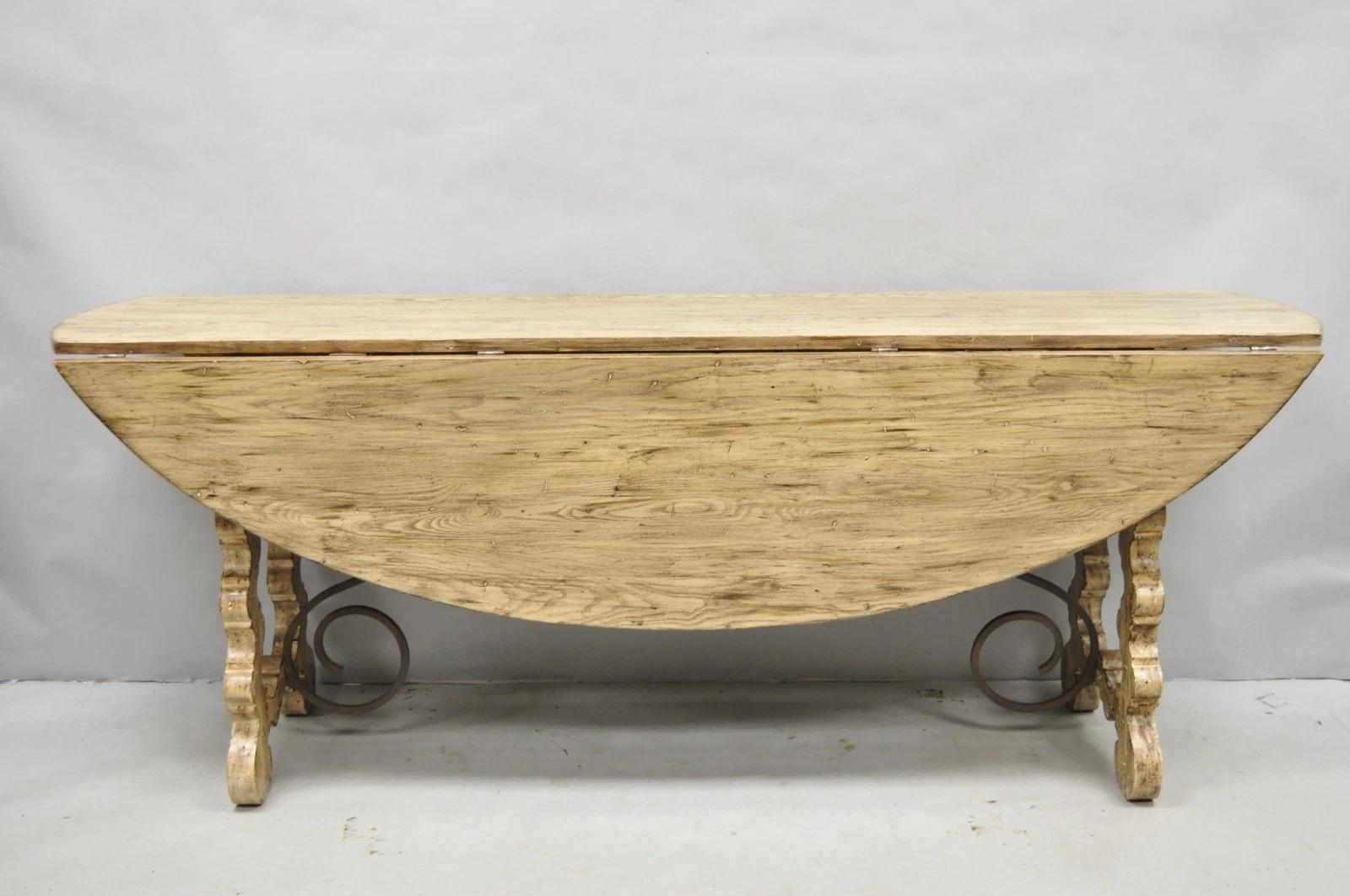 French Room Table de salle à manger ovale à abattant Farmhouse en pin strié en vente 12