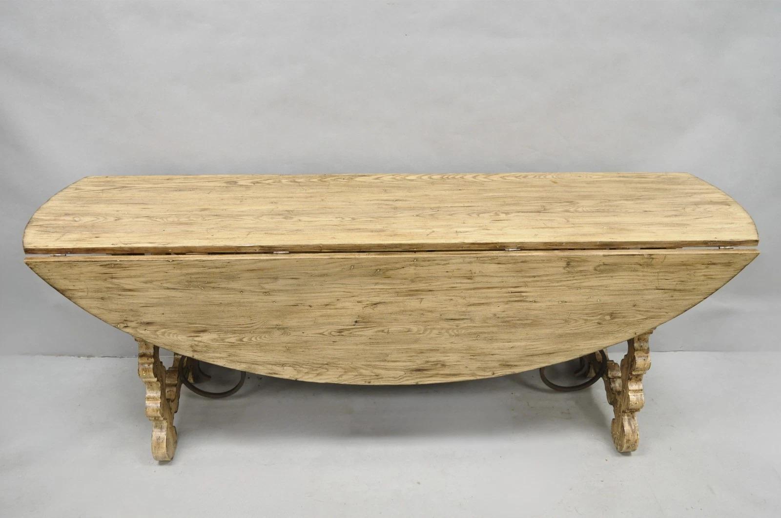 Veuillez nous envoyer un message avec votre code postal pour demander un devis plus raisonnable pour les frais d'expédition aux États-Unis.

Table de salle à manger de style campagne française, grande table ovale à abattant, en pin vieilli et grain